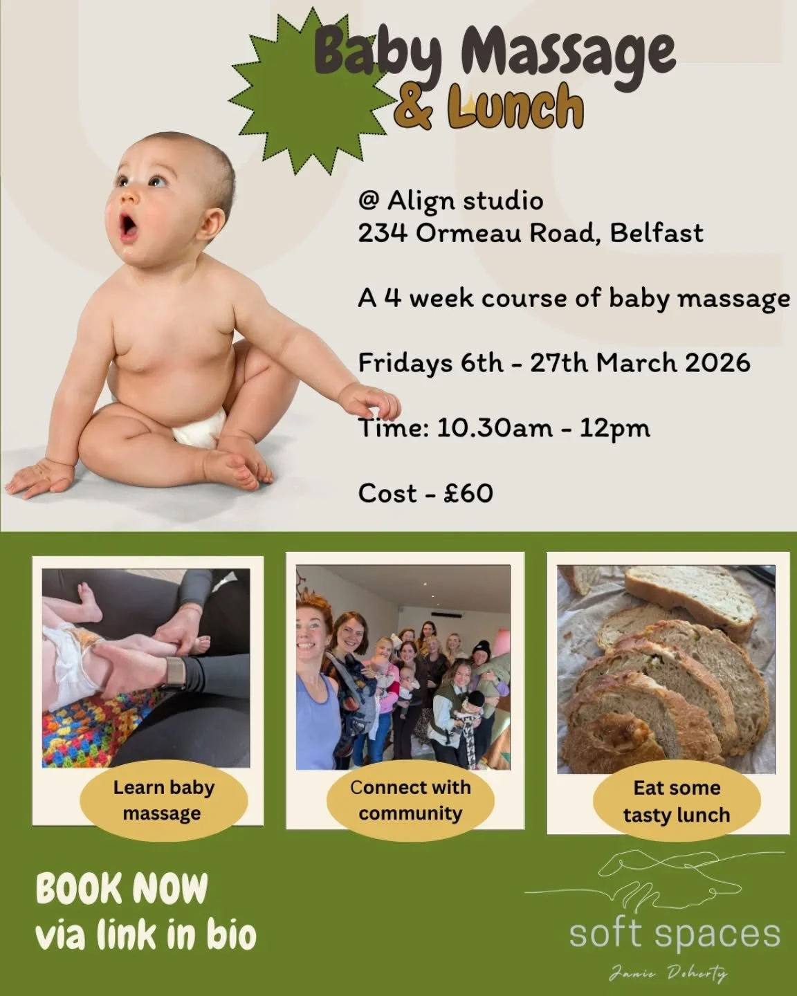 ✨ New Baby Massage Course &mdash; March ✨

Fridays 6th &ndash; 27th March at Align Movement Studios 
10.30-12 🤍

Hey lovelies, I'm looking forward to hosting a new 4-week baby massage course in March. A welcoming space to stretch and move with other