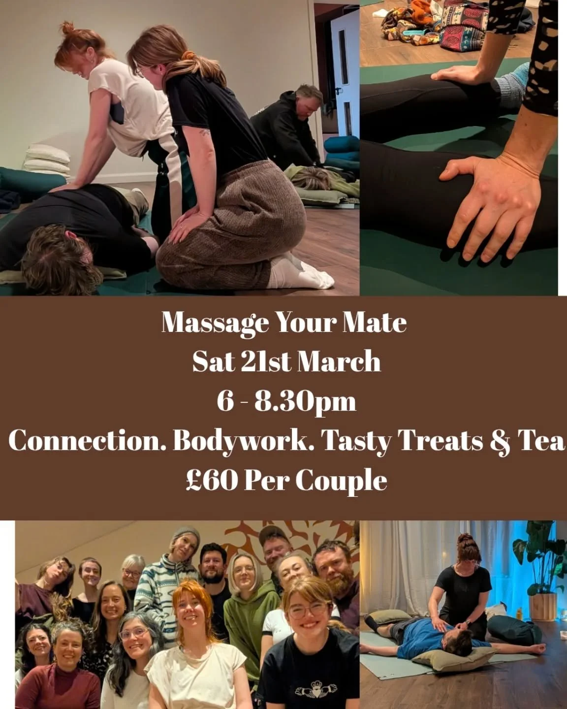 Hey pals..🤎✨

Finally getting round to choosing a date for another rendition of Massage your Mate! 

The last two workshops were only 2 hours long, but I feel (and you've given me good feedback) that it could be longer.. so I listened and it's now a