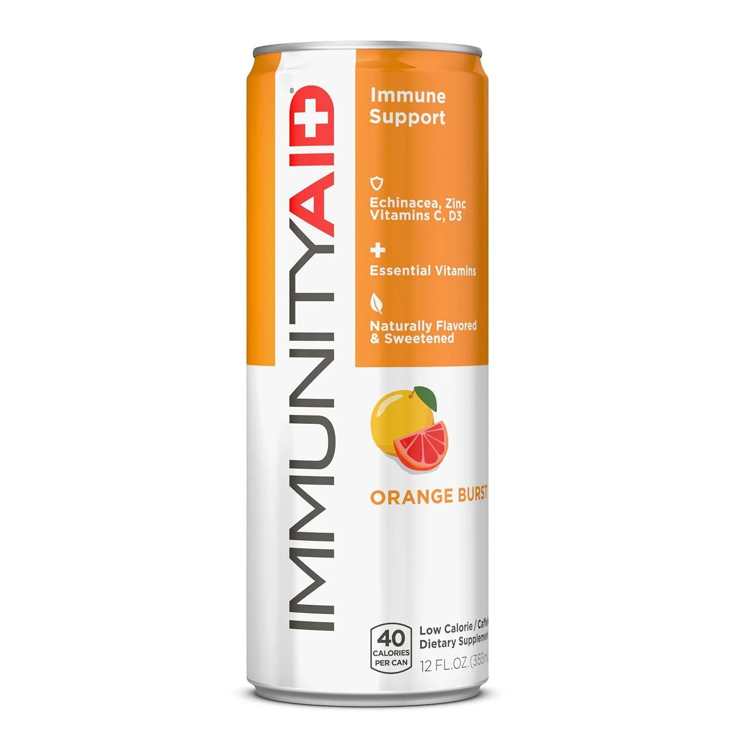 ImmunityAid Orange Burst beverage can with immune support