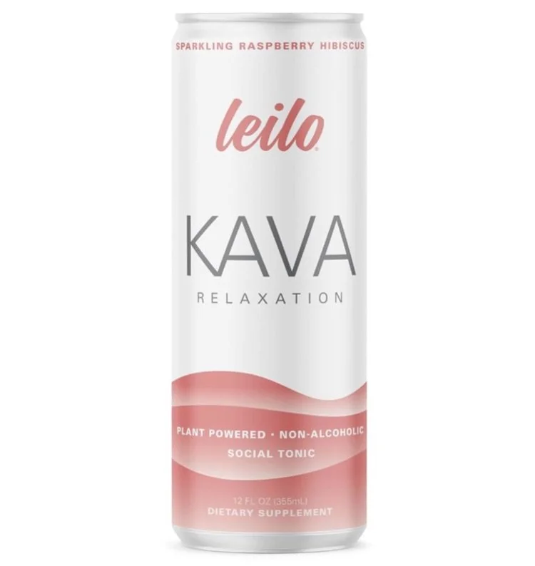 Leilo sparkling raspberry hibiscus kava relaxation drink can, plant-powered, non-alcoholic, dietary supplement, 12 fl oz