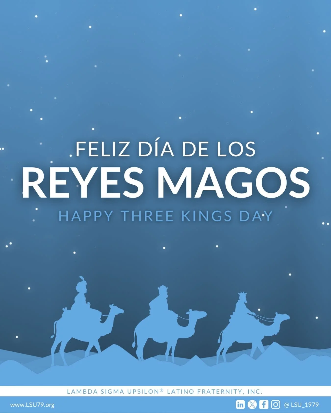 🔹Wishing all of our Brothers, Sisters and friends who celebrate, a Happy Three Kings Day filled with love, peace and happiness.

#&Lambda;&Sigma;&Upsilon; #LSU1979 #Upsilons #LambdaSigmaUpsilon #HappyThreeKingsDay