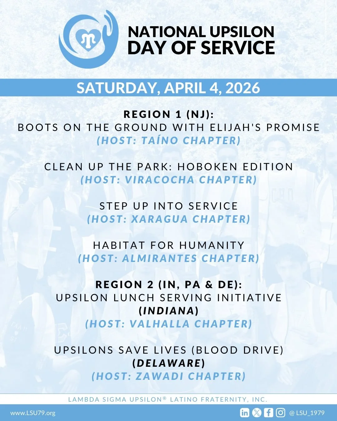 🔹 Brothers and Friends‼️
🔹 Our 4th Annual National Upsilon Day of Service is just 3️⃣ weeks away! This year, we&rsquo;re hosting 1️⃣6️⃣ service opportunities across 1️⃣2️⃣ states, all happening simultaneously!

📅 Volunteer Registration is now OPEN