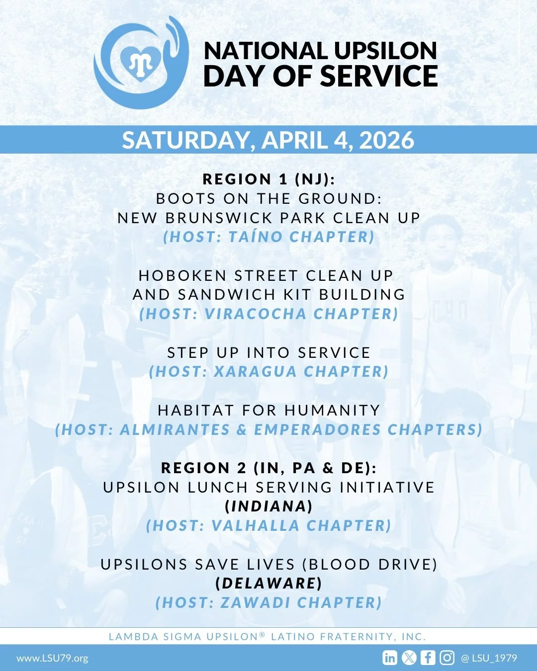 🔹 Brothers and Friends - 𝗙𝗜𝗡𝗔𝗟 𝗪𝗘𝗘𝗞 𝗧𝗢 𝗥𝗘𝗚𝗜𝗦𝗧𝗘𝗥‼️
🔹 Our 4th Annual National Upsilon Day of Service is just 1️⃣ week away! This year, we&rsquo;re hosting 1️⃣6️⃣ service opportunities across 1️⃣2️⃣ states, all happening simultaneou