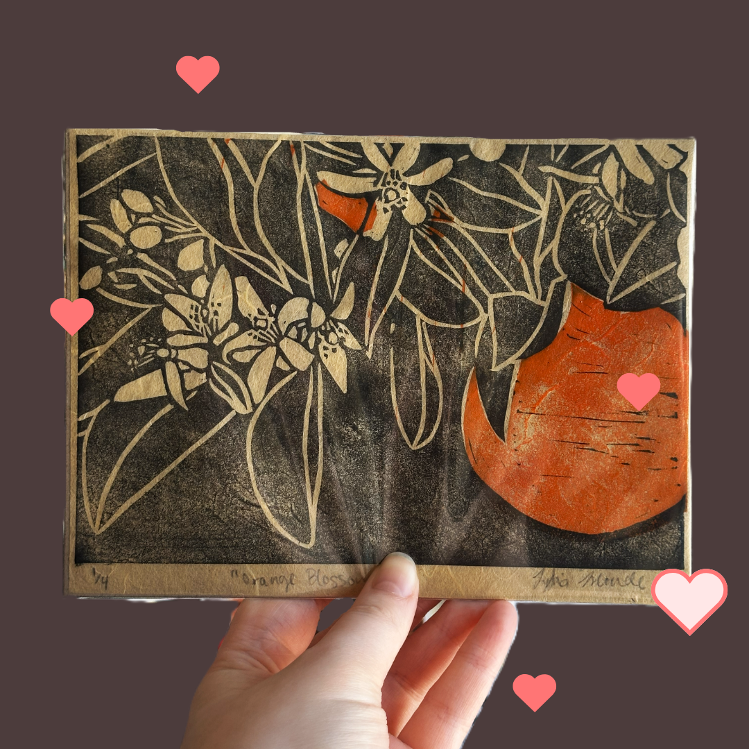 Orange Blossoms Linocut print