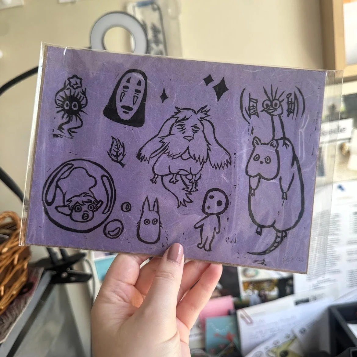 Studio Ghibli Collage Linocut Print