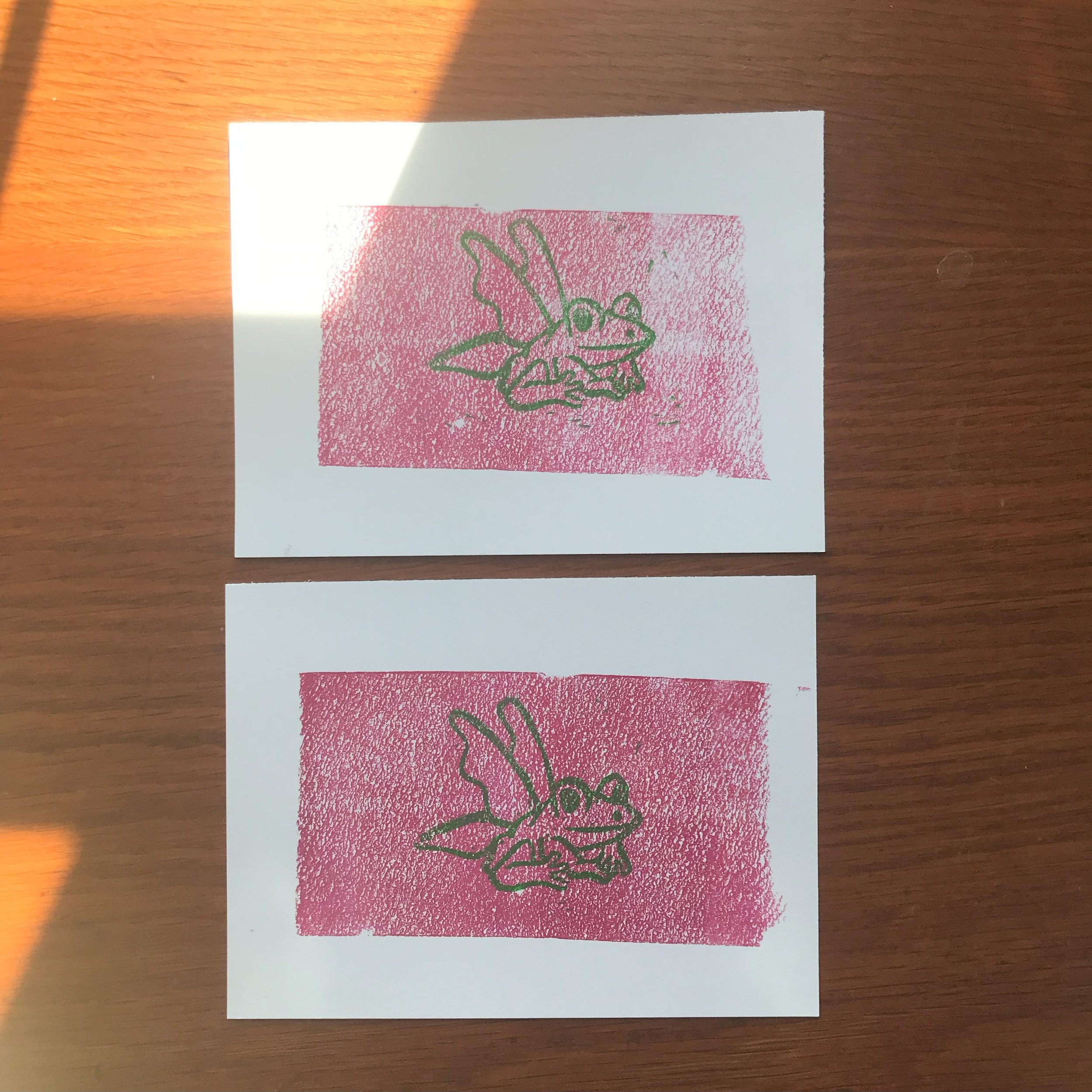 Fairy Frog Print: Green on Pink