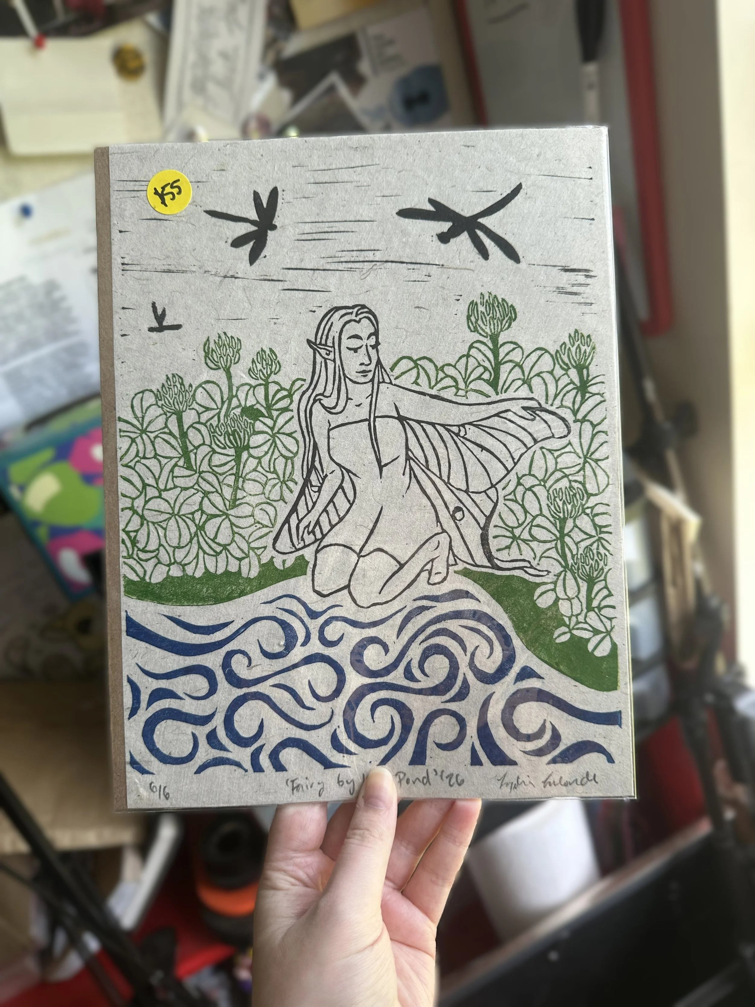 Fairy by the Pond Linocut Print