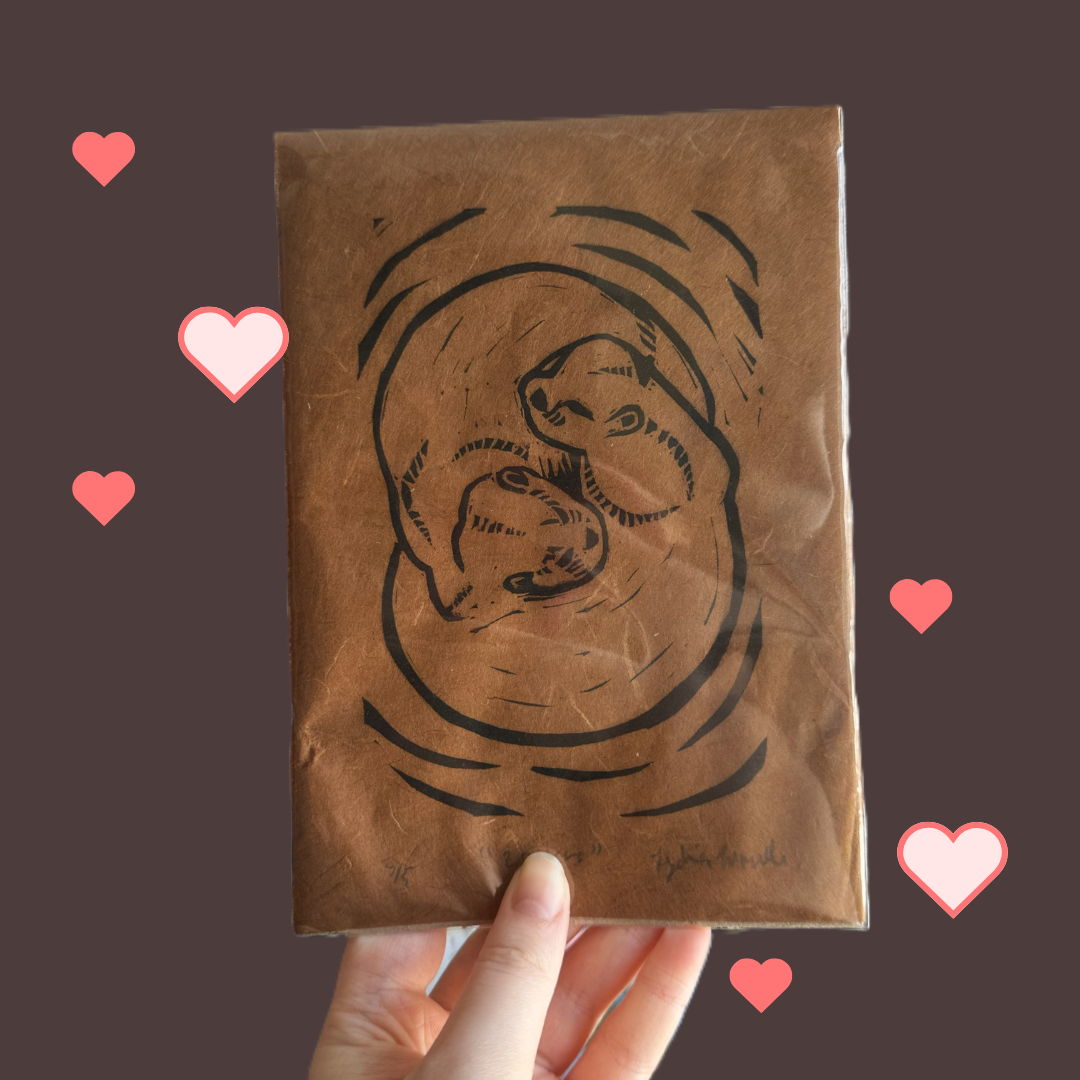 2 Otters Linocut Print