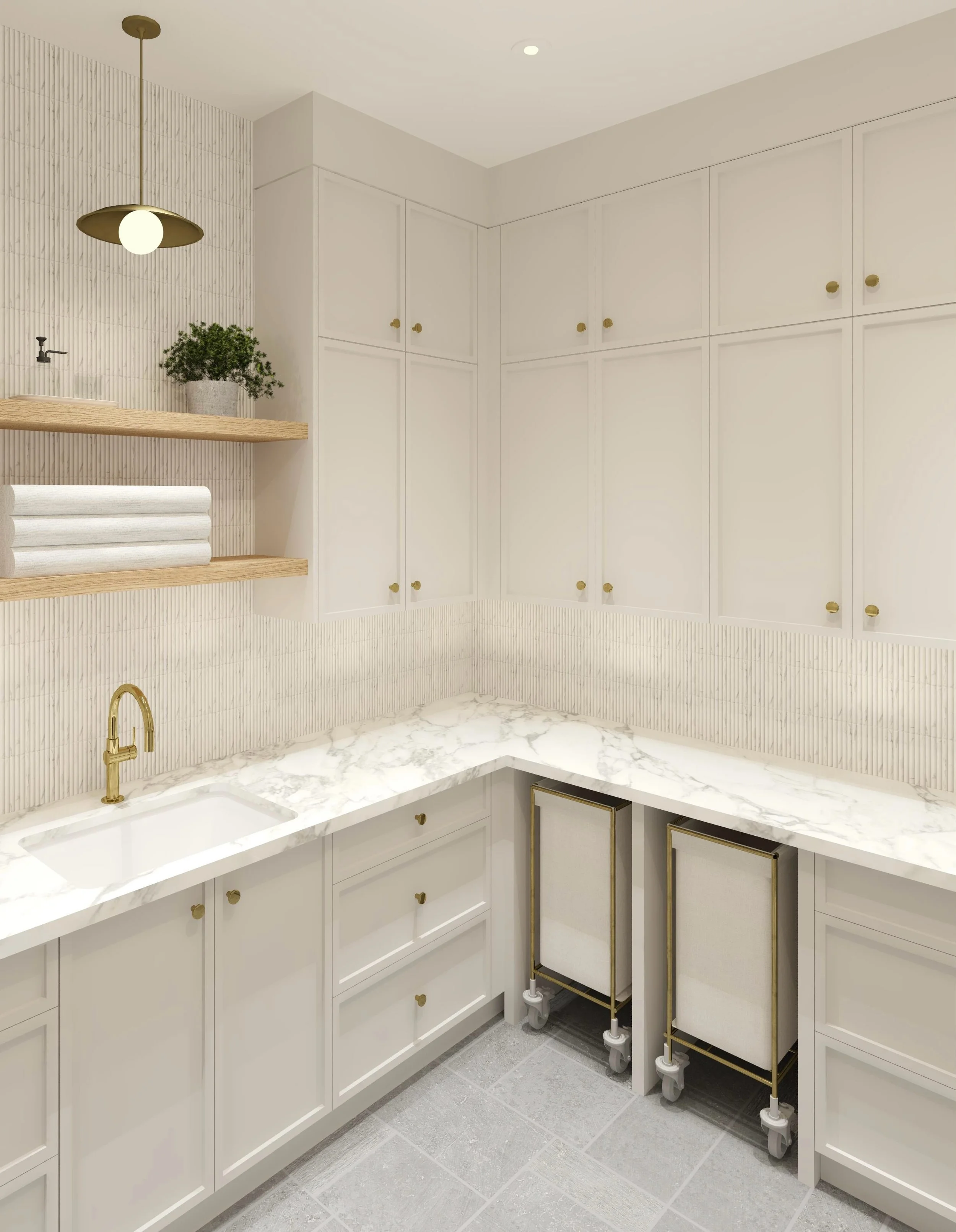 Another beautiful, hard-working laundry room will work just as hard as you! Featuring a tumbled porcelain floor tile, marble mosaic splash, and so much storage.

Let's create your dream laundry room!

#interiordesignservice #laundryroomdesign #laundr