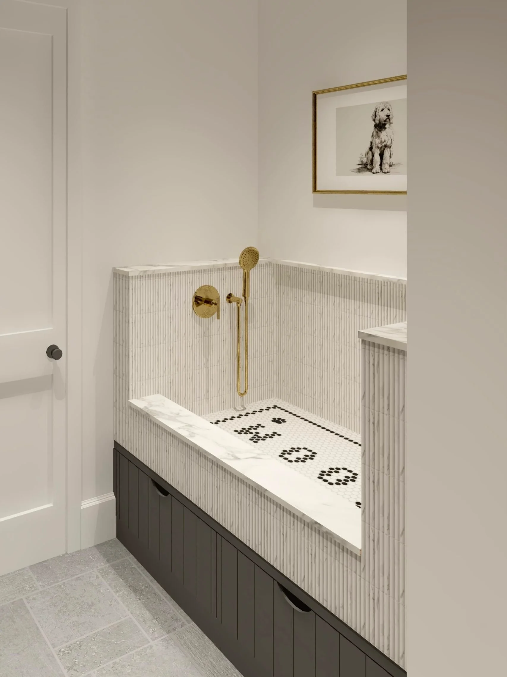 One of my most frequent requests when designing mushrooms and laundry rooms is to incorporate a dog wash station (it's on my own wish list, too).
I love when a home considers everyone in the family, with features like this to reflect the people and p
