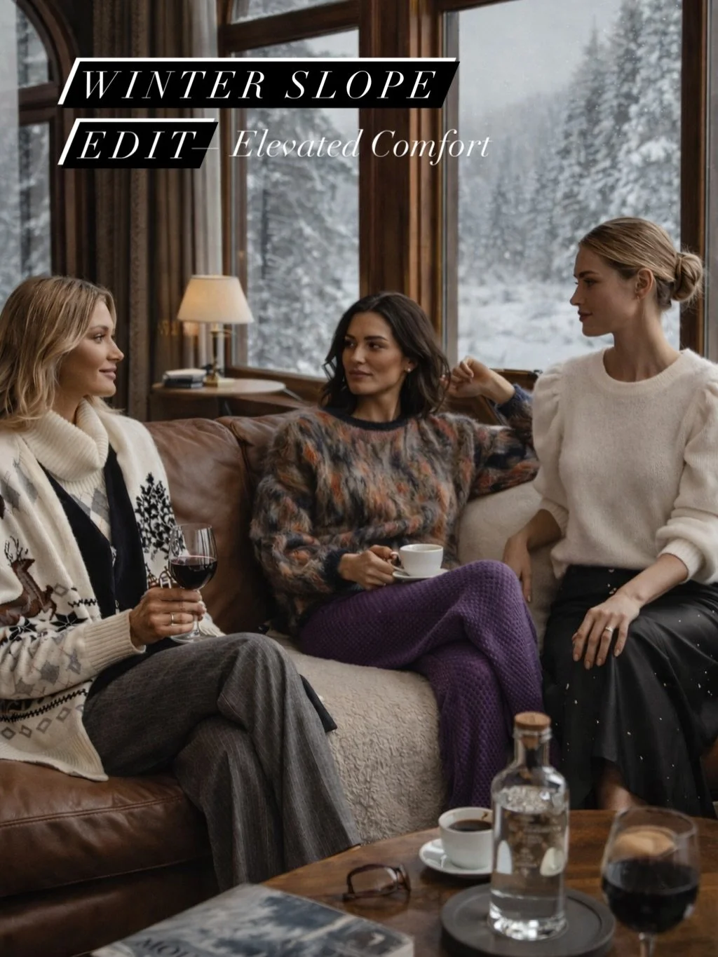 Winter Slope Edit | Elevated Comfort

A winter wardrobe that feels like the lobby of a beautiful hotel&mdash;
soft knits, relaxed tailoring, and pieces made for lingering.

Where being snowed in was the wish.
Because you&rsquo;re dressed for a quiet 