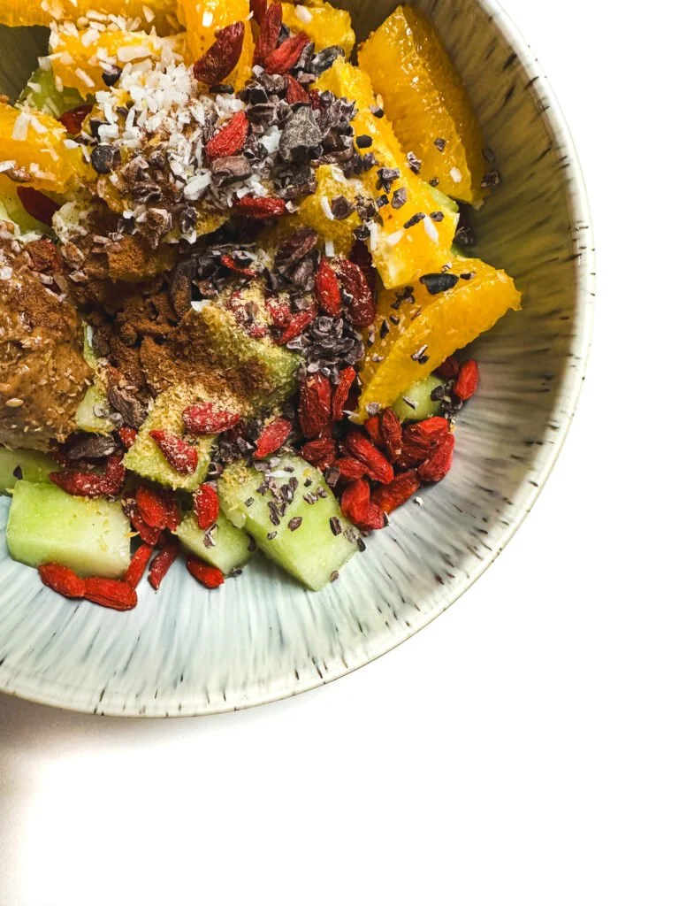 Fruit is a natural energy booster. This nourish and glow fruit bowl really is full of nourishing, glow-making goodness.