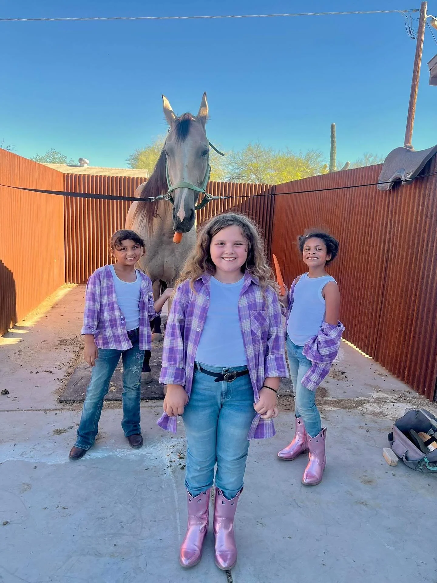 Nicole, Teagan, and Zoey showing up in style with the one and only Fixer 💜🐴
Lesson days are always better with matching boots, big smiles, and our favorite mare!
.
.
#thompsonhorsestables #fixerthemare #lessongirls #horsegirlmagic #cowgirlcrew
