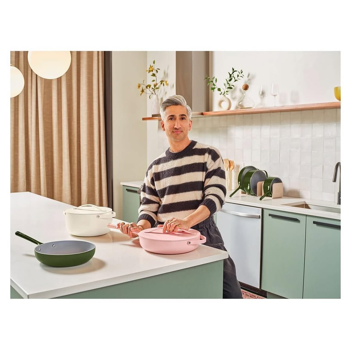 Our fully equipped, camera-ready kitchen in action. Tan France for Caraway, photographed by @strutz here at West Main. Designed to cook, styled to shoot.