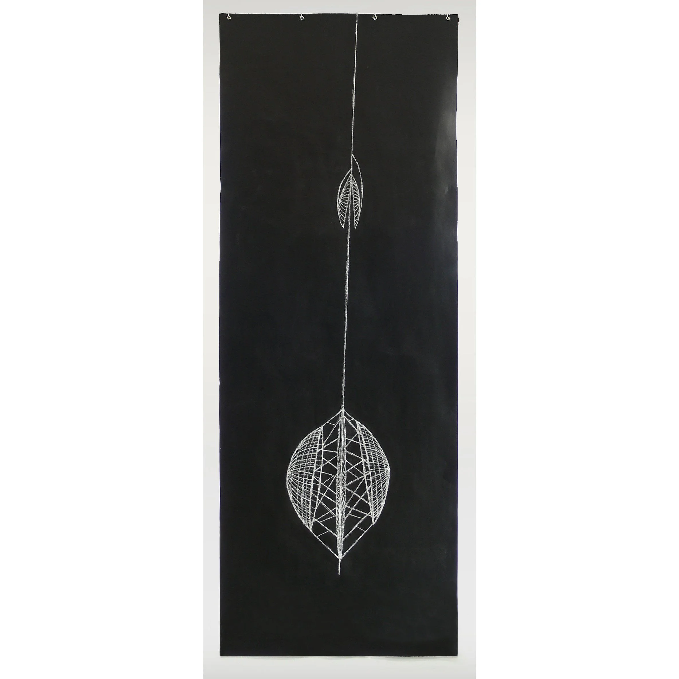 CRUX PRIED OPEN - hanging tapestry, oil stick on Latex paint on paper, mounted to hanging canvas, grommets, 103x42”  (2005-08)           