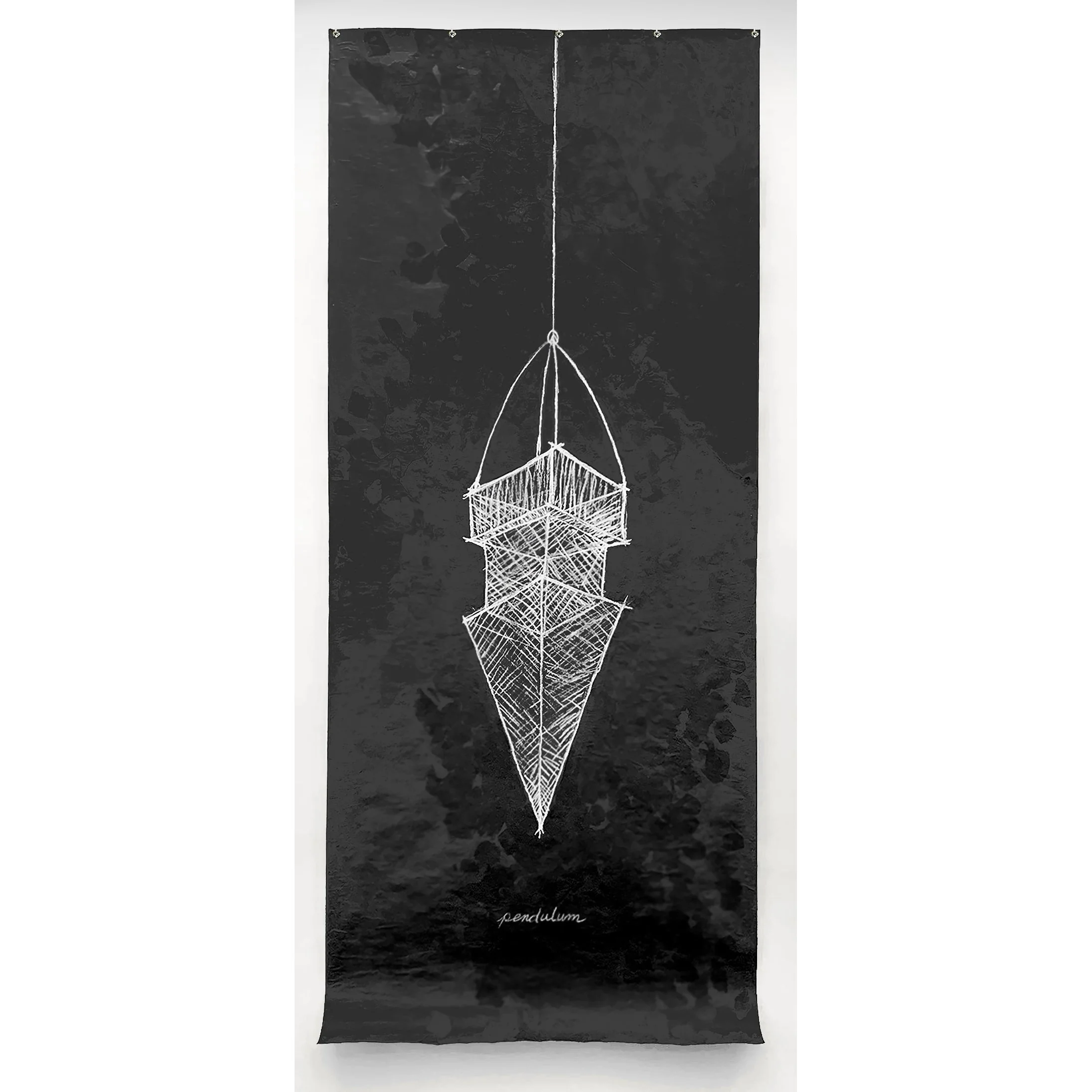 PENDULUM - hanging tapestry, oil stick, pastel and acrylic on on black paper mounted to canvas, grommets, 104x42”  (2005-08)     