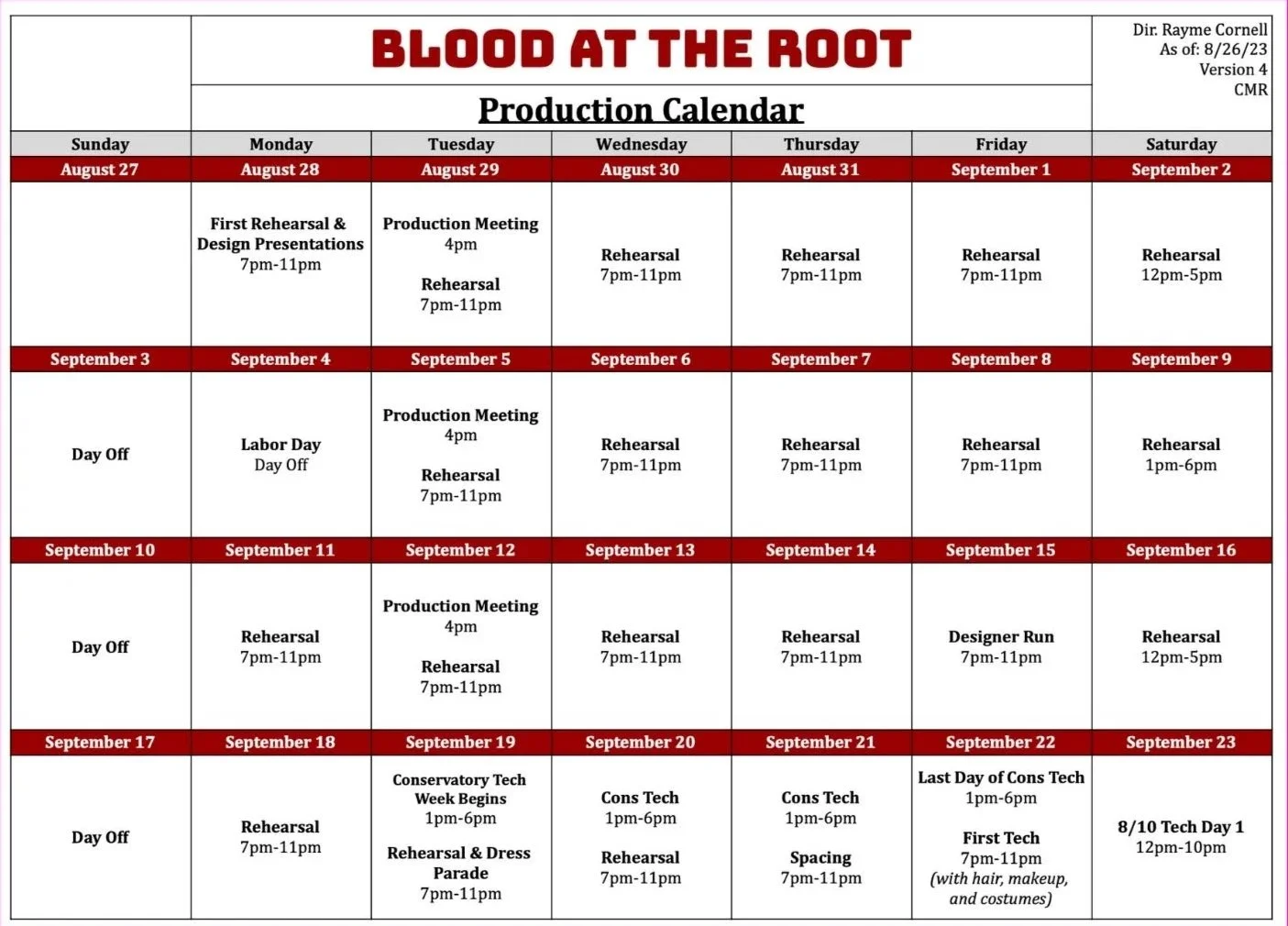 Production Calendar