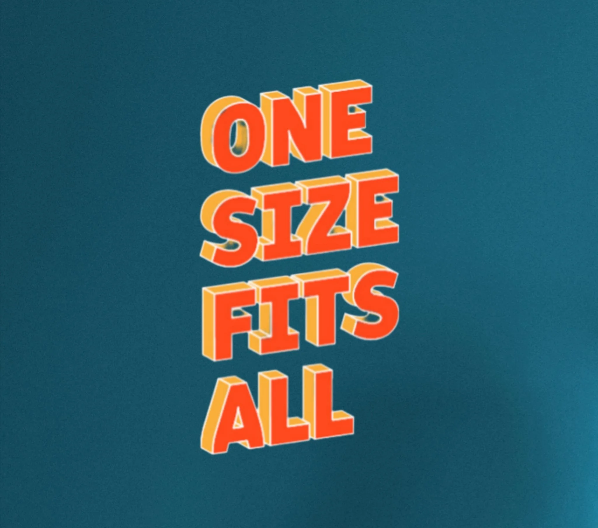 Kolme naista pukeutunut elegantteihin juhlavaatteisiin seisoo yhdessä kirkkaalla taustalla. Välissä on teksti 'One size fits all'.