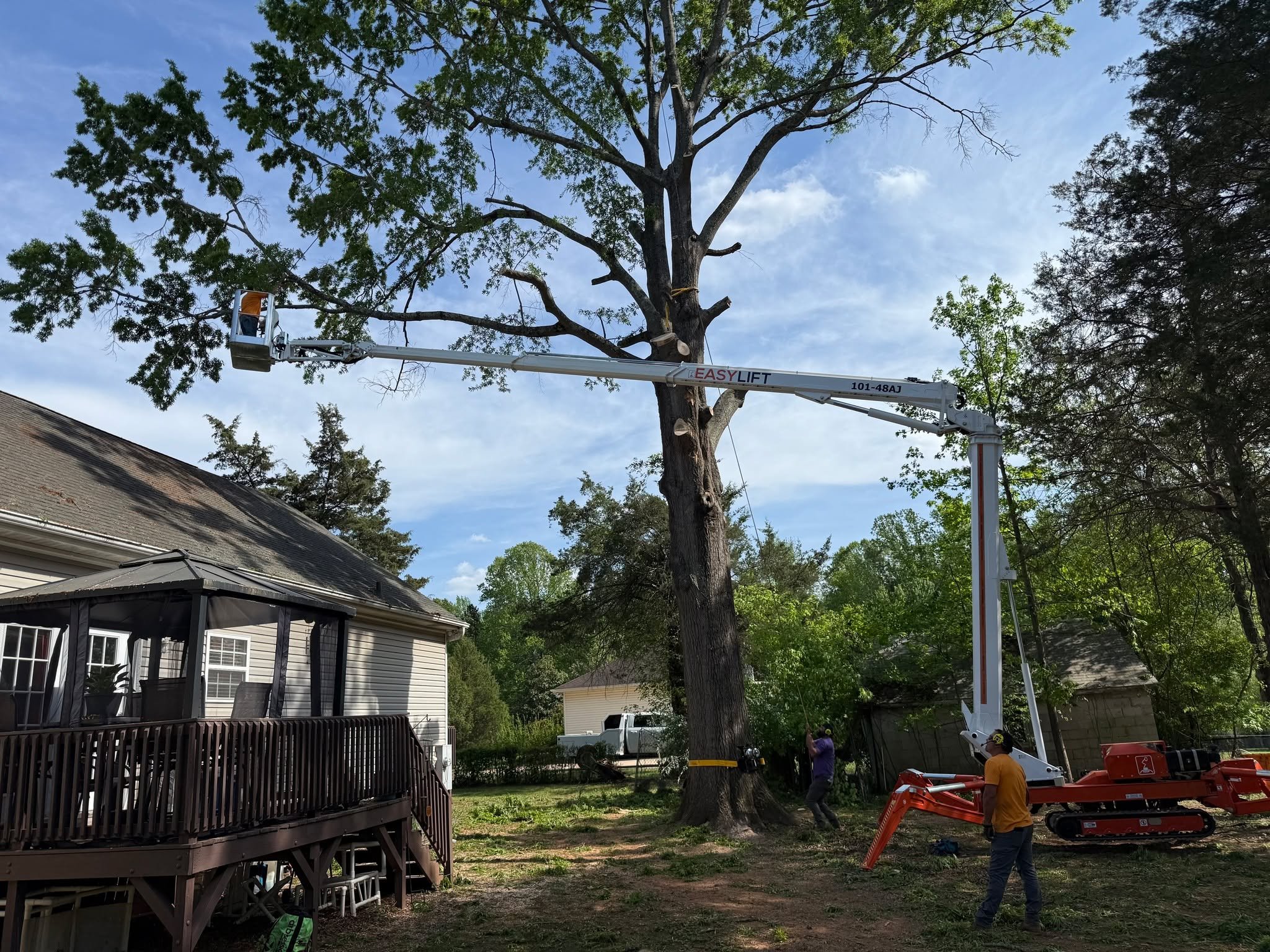 🏡✂️ Precision Tree Trimming in Action!
Our crew was hard at work today carefully trimming back overhanging limbs above this home — keeping both the trees and the property healthy and safe.
Whether it’s clearing branches away from your r