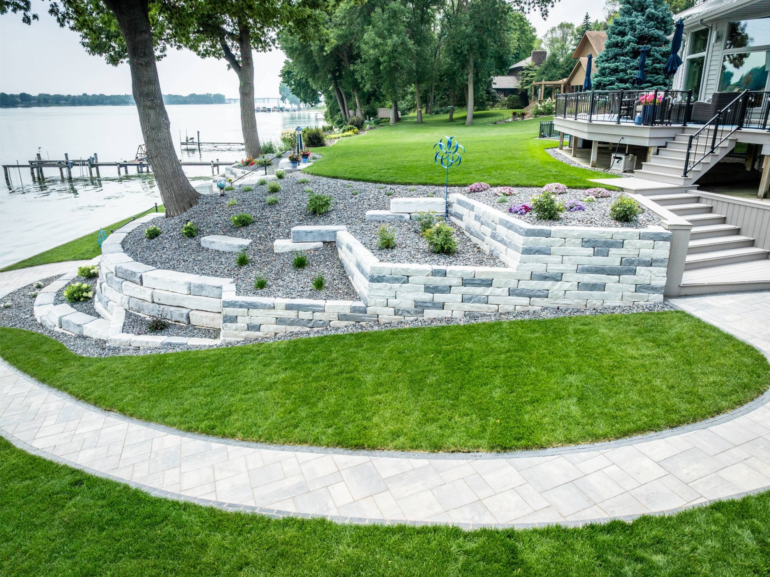 A waterfront property transformed with professional landscaping near me in Appleton, WI