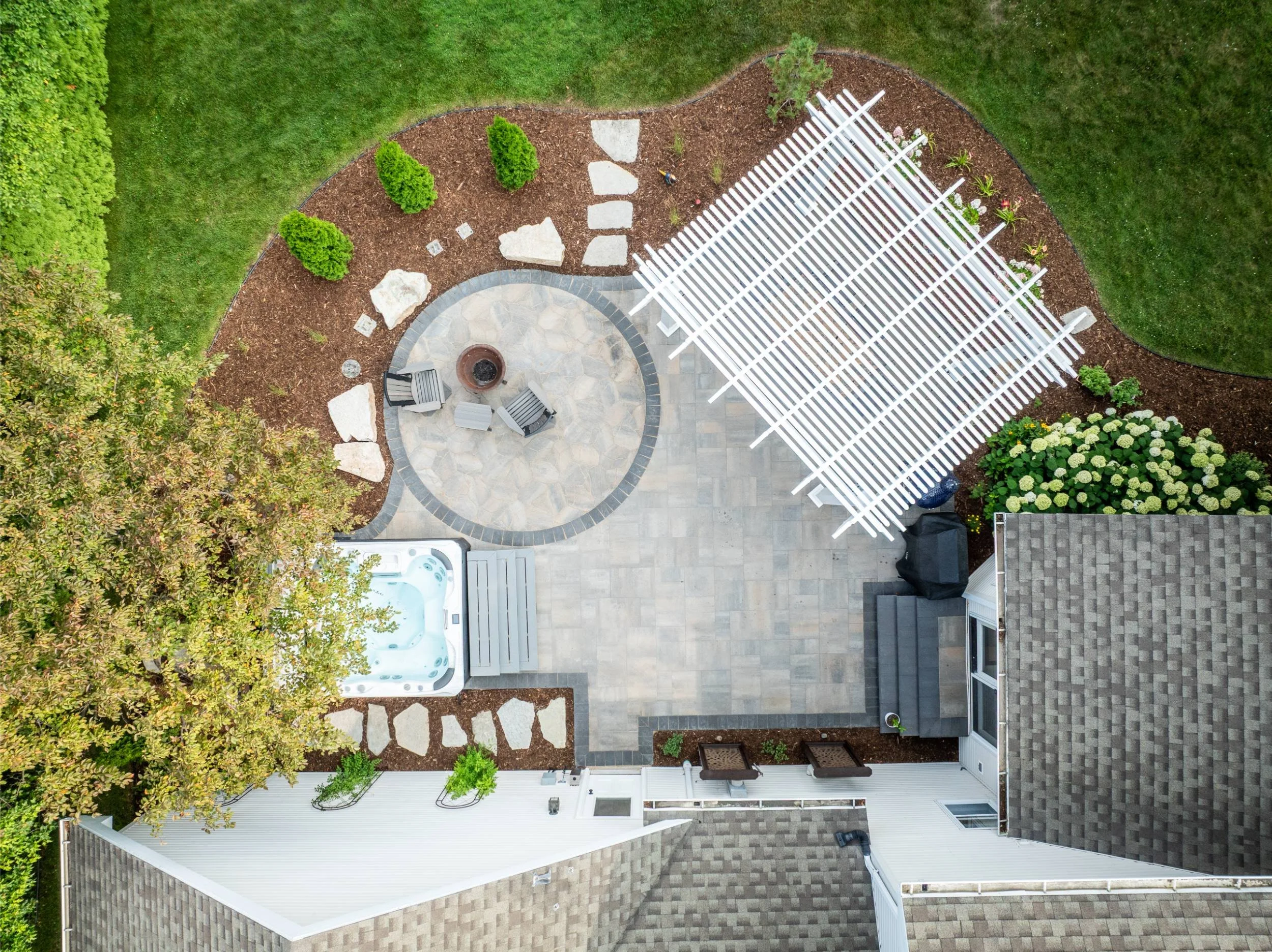 A lush backyard refreshed with selections from a local garden center in Green Bay, WI