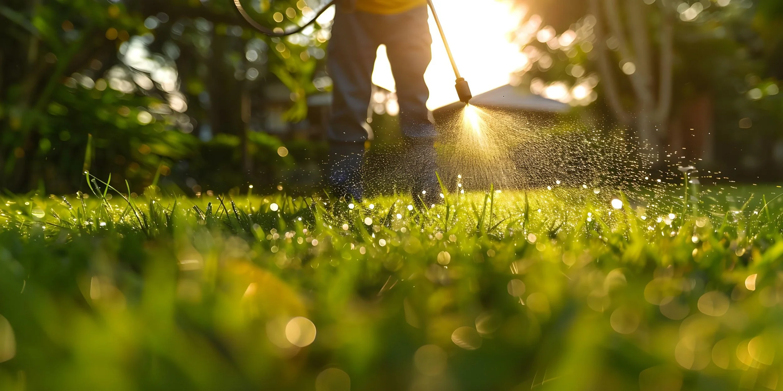 Technician applying pre-emergent weed control in Northwest Arkansas