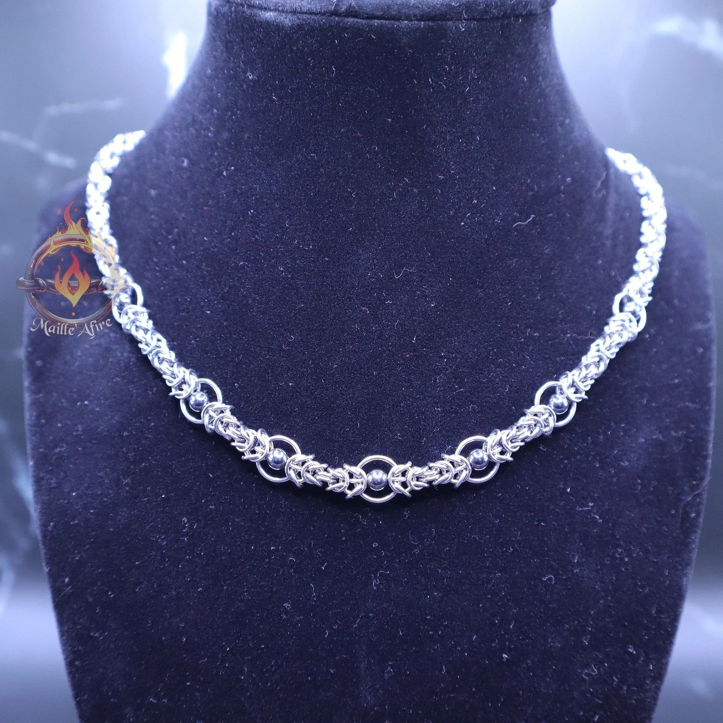Hematite Byzantine Necklace @ 17" length.

This was originally a custom build, but the client never claimed it. It's now available for purchase at my website.

Maille'Afire - mailleafire.com