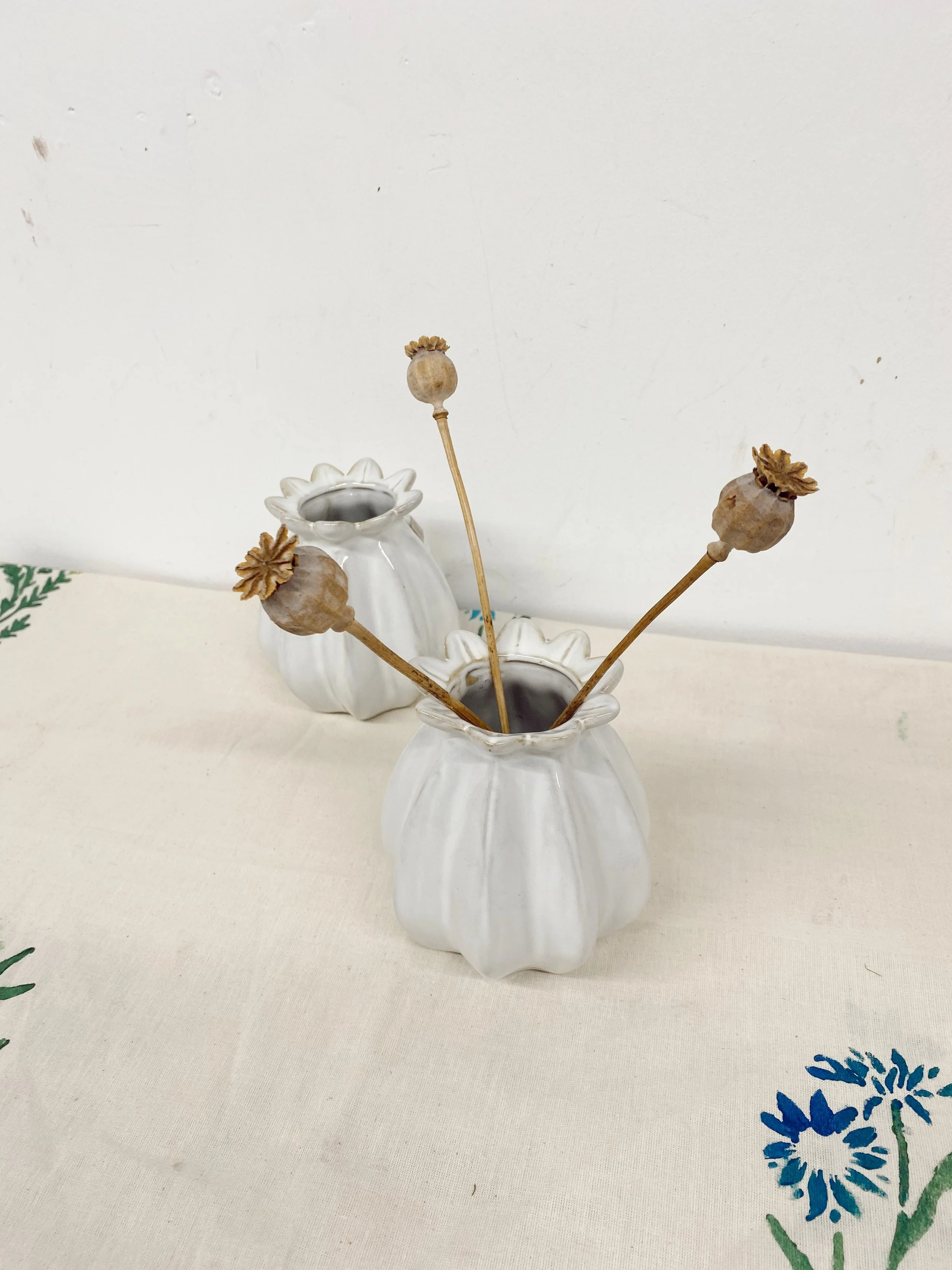 Small White Poppy Seed Head Vase