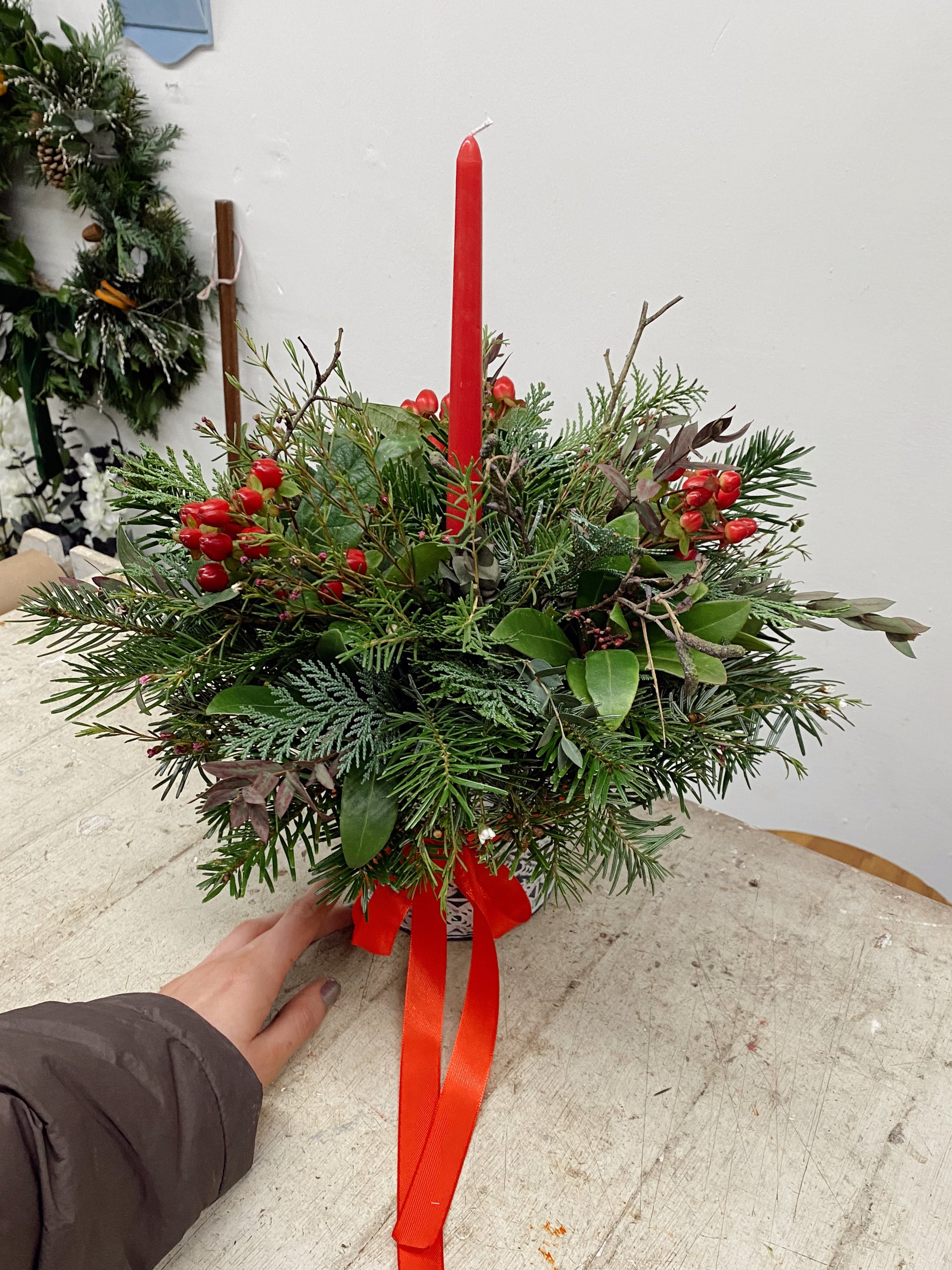 Christmas Centrepiece With Candle And Pot (PICK UP)