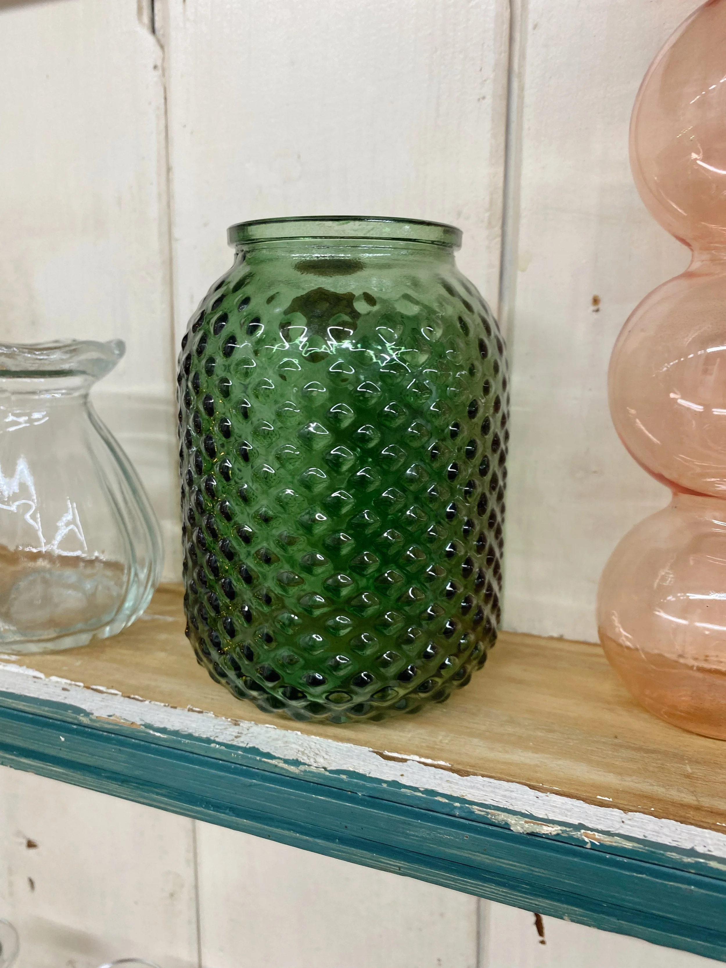 Green Glass Bobbled Small Vase