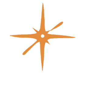 A stylized compass rose with six points, depicted in a tan or gold color.