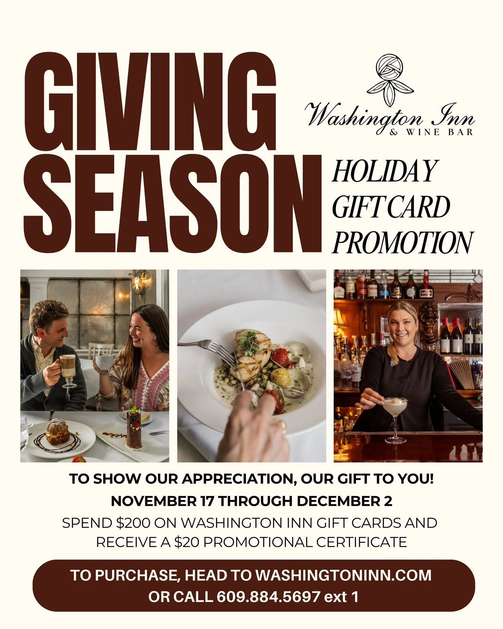 There&rsquo;s still time to take advantage of our Giving Season Gift Card Sale, running through tomorrow, December 2. For a limited time, when you purchase $200 in gift cards, you&rsquo;ll receive an additional $20 on us! Gift cards may be purchased 