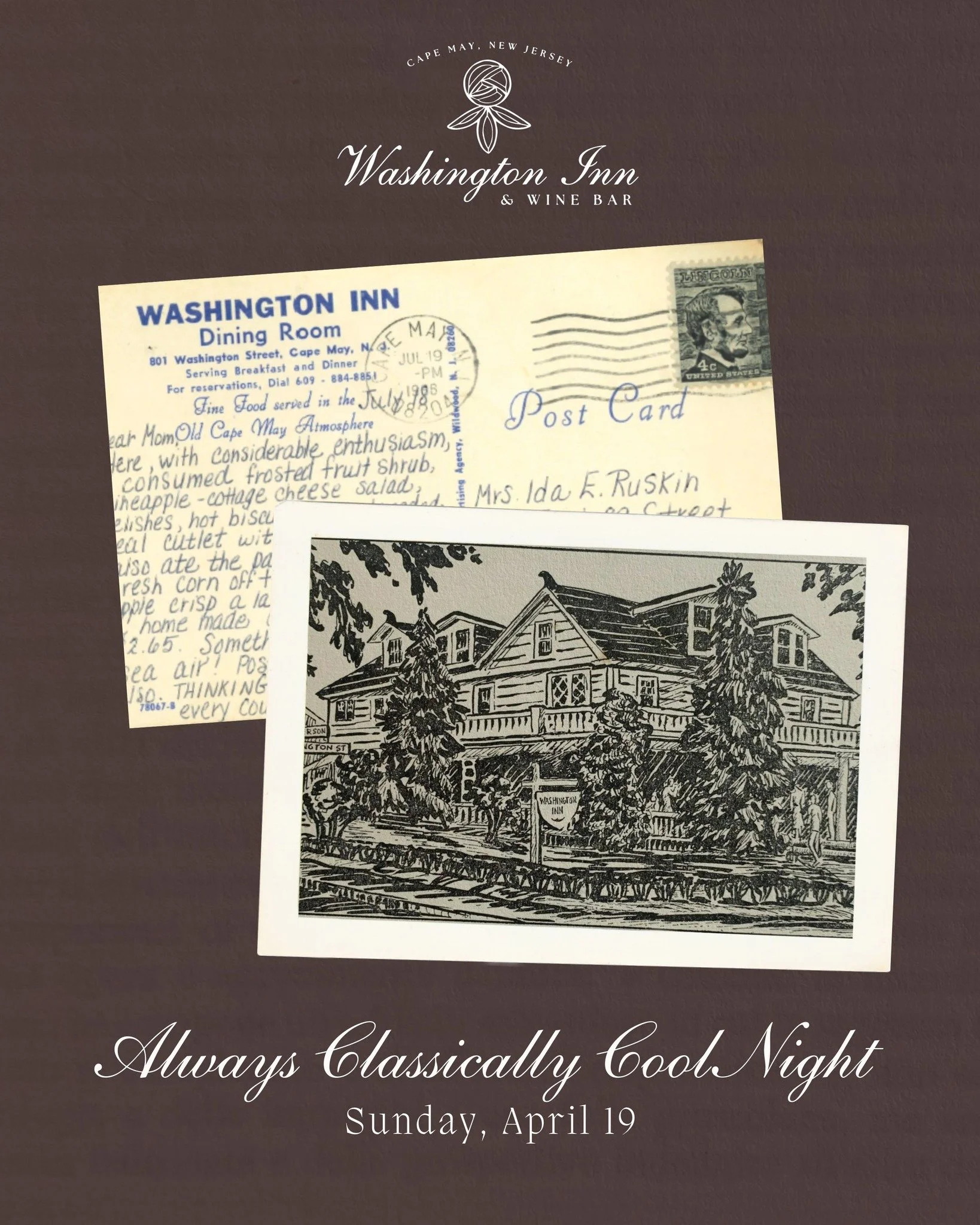 Step back in time for a night that celebrates the legacy of the Washington Inn &amp; Wine Bar. Join us on Sunday, April 19, for our Always Classically Cool Night, an evening inspired by the dishes, drinks, and memories that have defined the Inn since