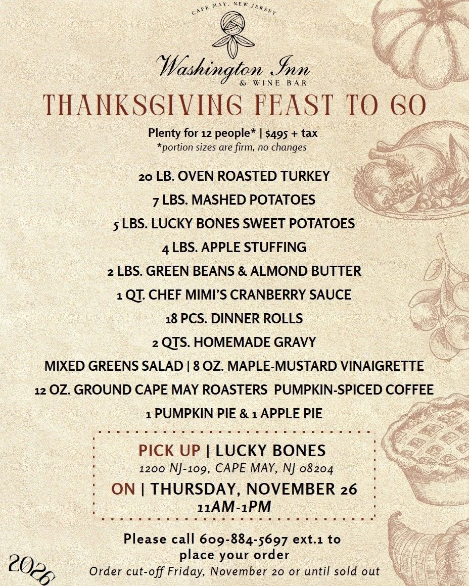 This Thanksgiving, let us take care of the cooking while you gather around the table with family and friends.�

Thoughtfully prepared by the Washington Inn &amp; Wine Bar culinary team, our complete Thanksgiving To Go Feast serves up to 12 guests and