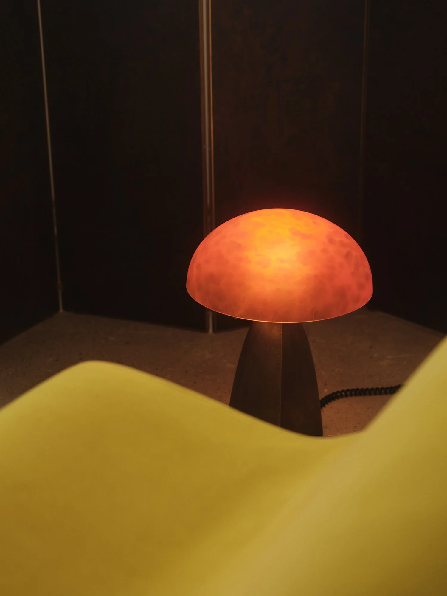 Neutrino Table Lamp with a hand blown Red Leopard glass shade at Other Circle during 3 Days of Design, Copenhagen