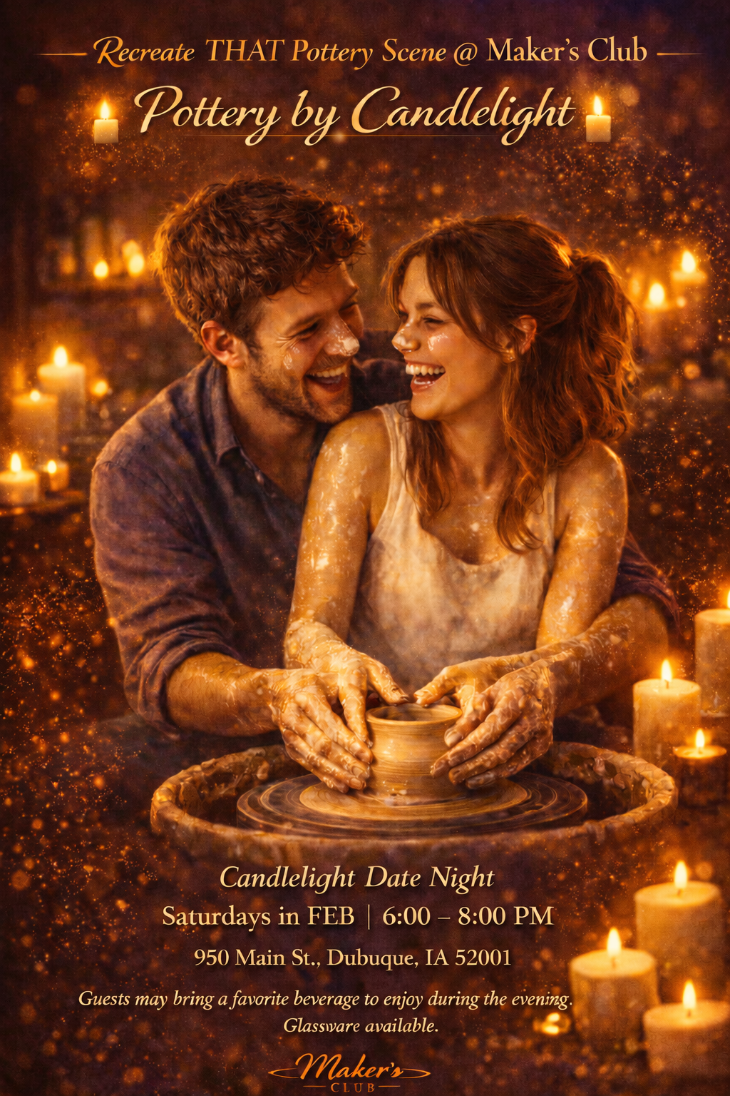 COUPLES CANDLELIGHT DATE NIGHT:  Pottery by Candlelight @Maker's Club