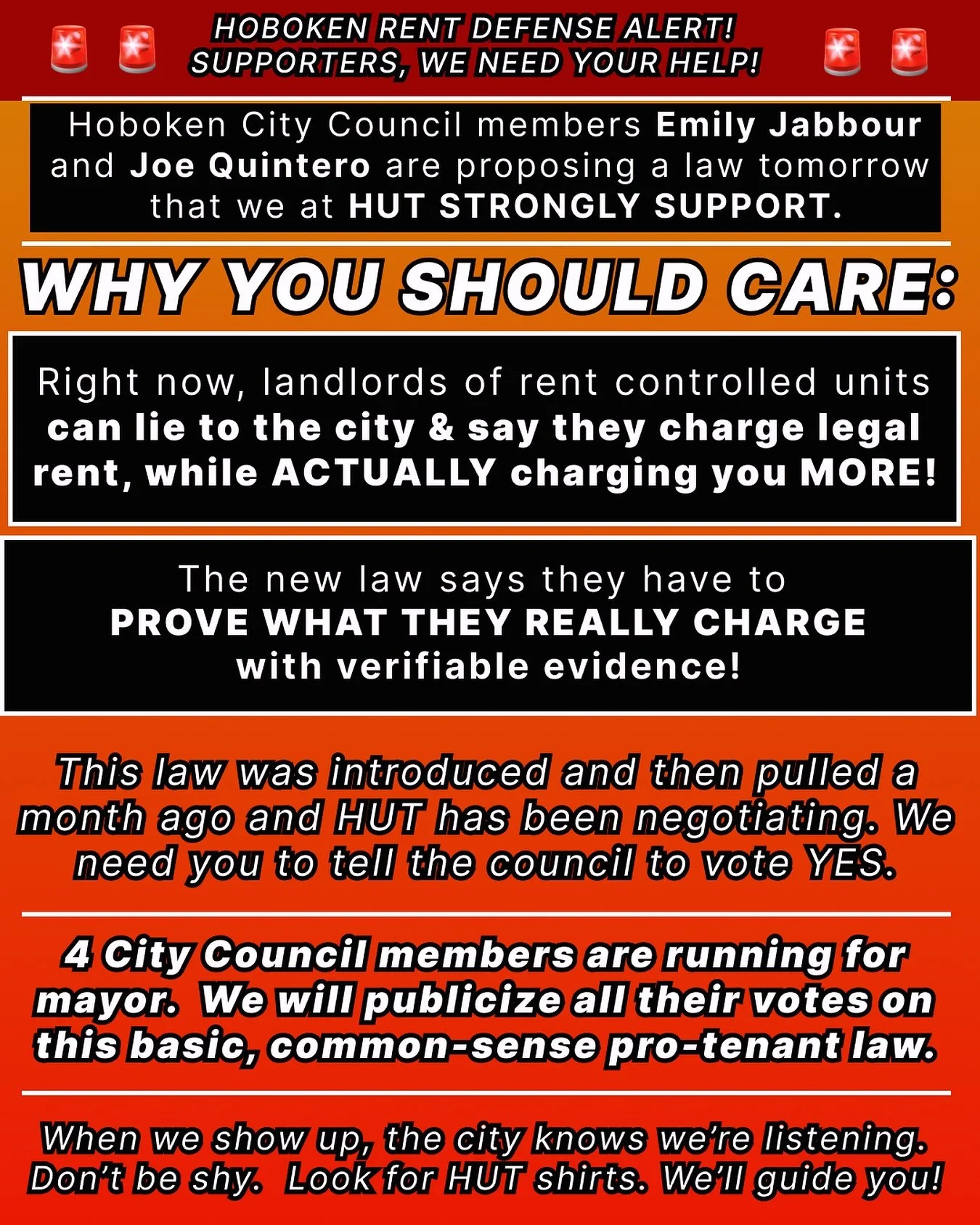 At HUT we don&rsquo;t endorse candidates.  But we DO support ACTION!  And we&rsquo;re happy to support this important law being put forward by @emily4hoboken and @joeq4hoboken !

City Hall.  10/8. 7pm.

Reader, if you&rsquo;ve never come out to a cit