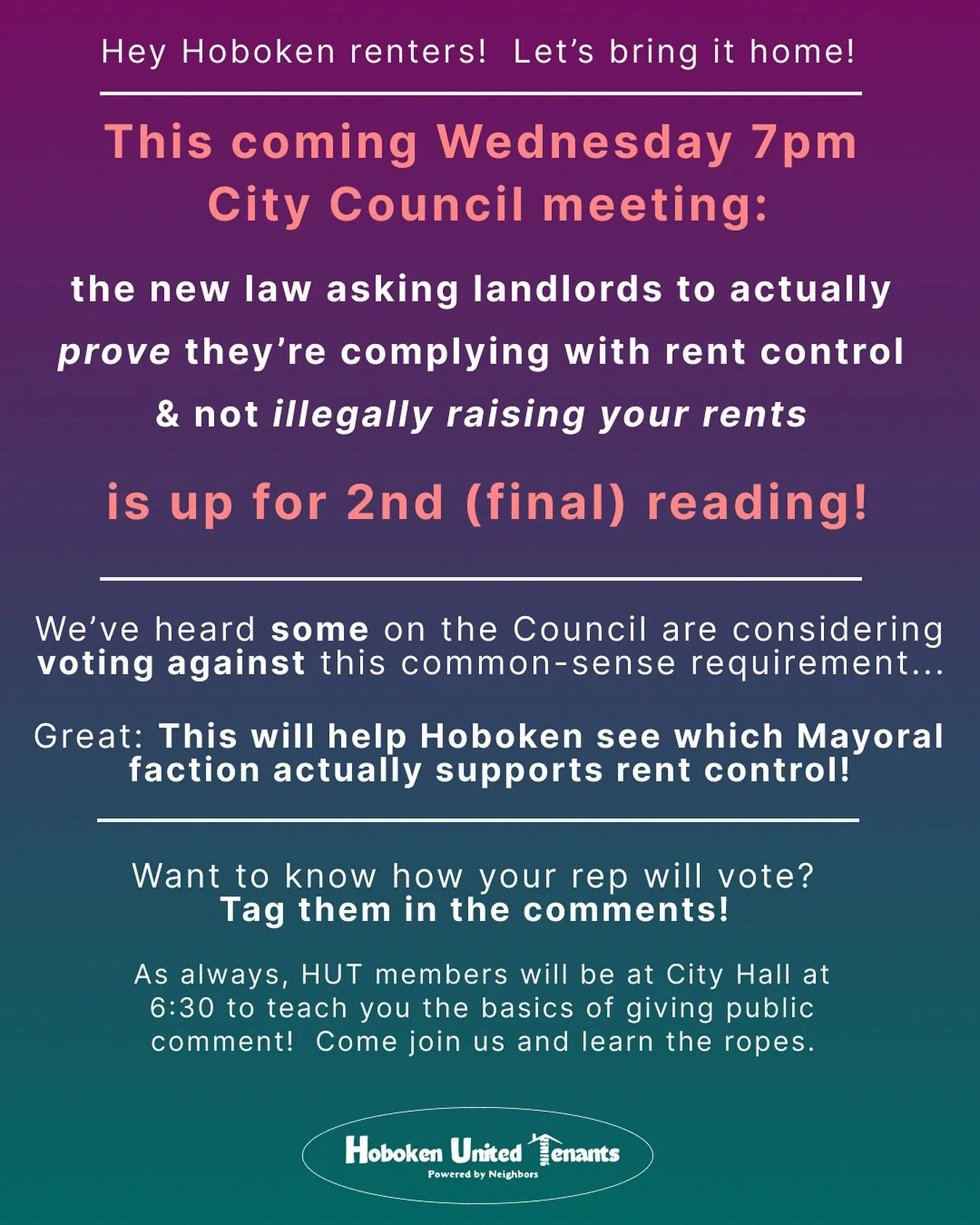 Tag your fave city council rep in the comments and ask them: bestie, do you think our rent control laws should be enforceable??? Or nah????

Neighbors, write to us to meet just before the meeting, we&rsquo;ll give you the run down on the essential fa