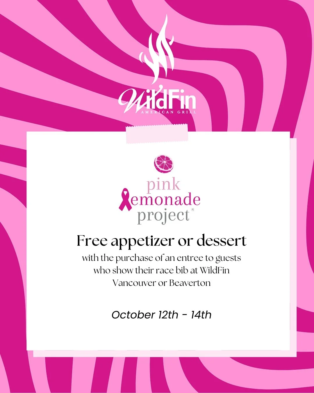 Fuel your race AND support a great cause! 🏃‍♀️💖
WildFin is proud to partner with @why_racing_events and @pinklemonadeproject for the 19th Annual Girlfriends Walk/Run on Sunday, October 12th at Vancouver Waterfront Park!
Show your race bib at