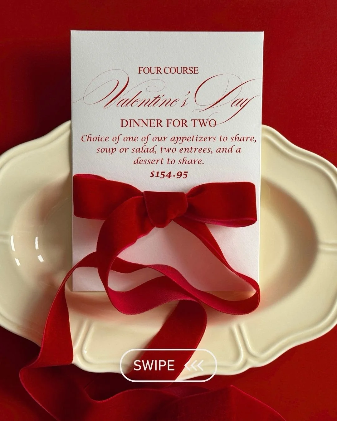 💕 Celebrate Valentine&rsquo;s Day with our Four-Course Dinner for Two &mdash; thoughtfully curated, perfectly indulgent, and made for sharing.

$154.95 for two guests includes:
✨ Appetizer to share: Calamari or Garlic Prawns
✨ Soup or Salad: Northwe