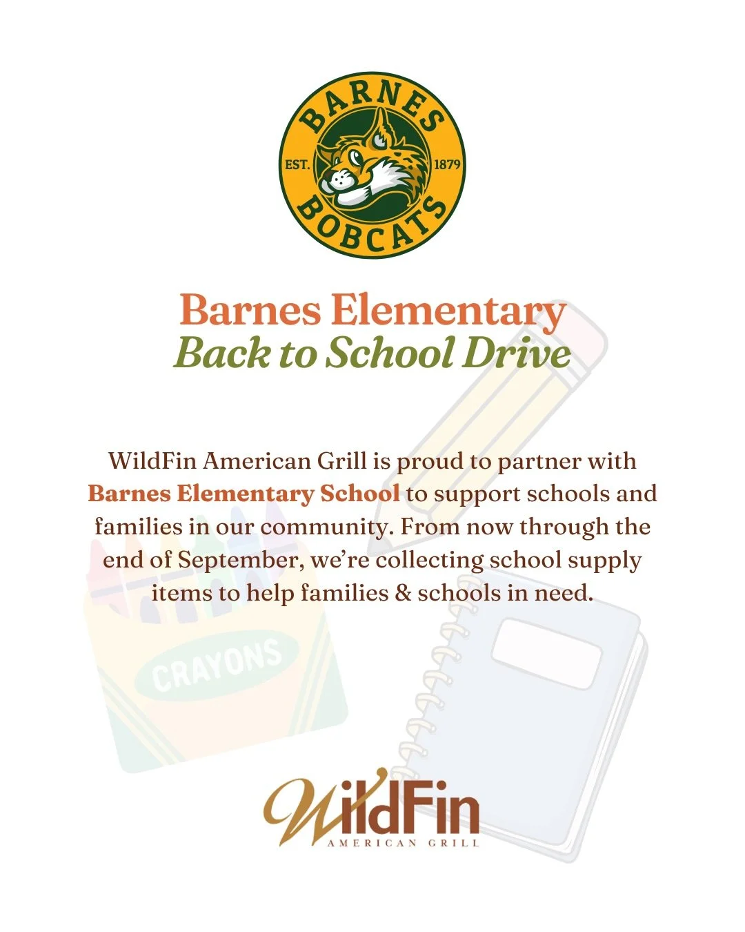 Small supplies. Big impact. 🖍️ 

We&rsquo;re partnering with Barnes Elementary to start the year off right! 🎒✏️ WildFin Beaverton is collecting school supplies now through September 30 to support local families in need &mdash; think crayons, notebo
