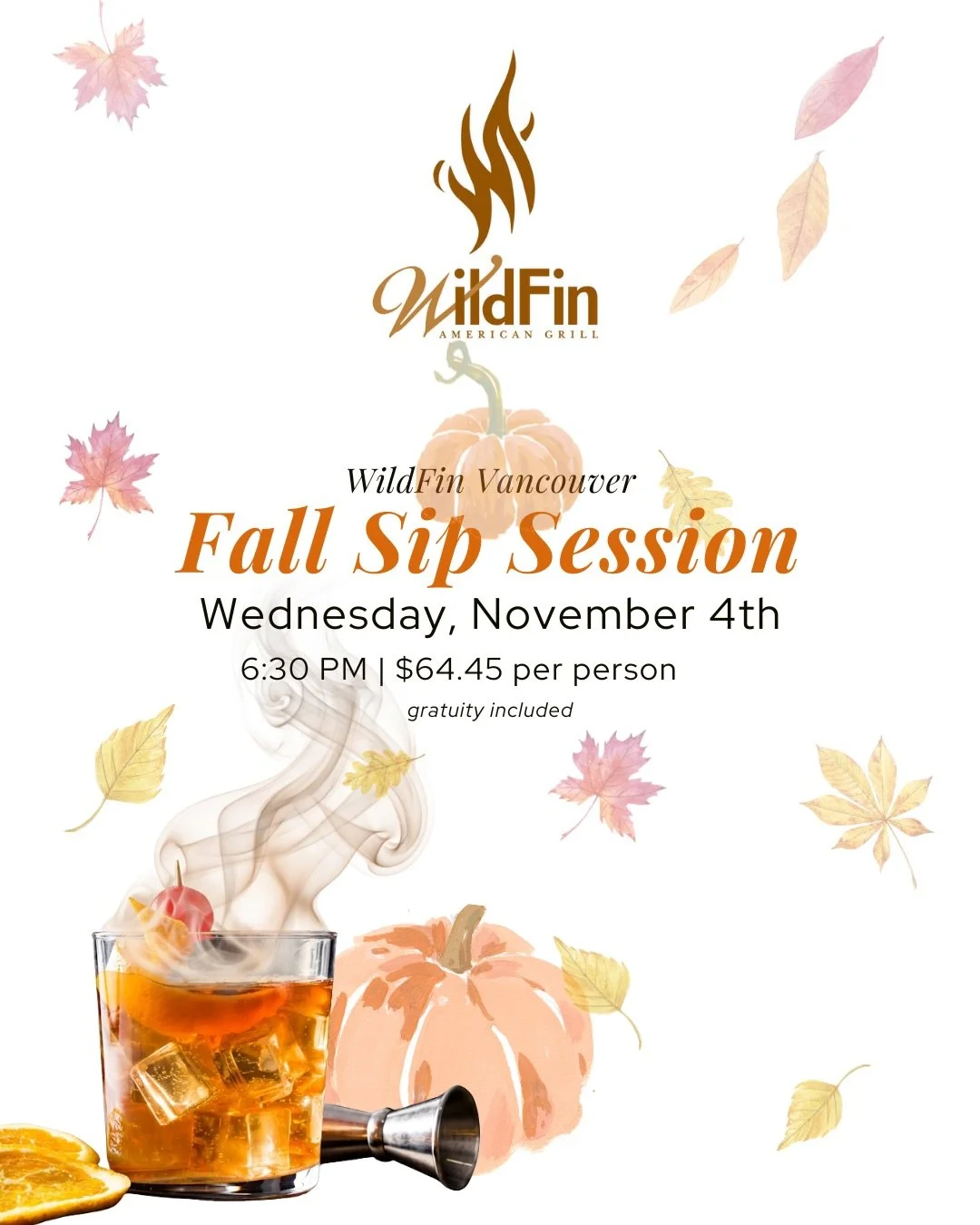Fall is best enjoyed with a craft cocktail. 🍂🥃

Join us for the Fall Sip Session: three seasonal cocktails, a guided bourbon tasting, and a table full of food made for sharing.

✨ N/A Bourbon Bramble: all the flavor, none of the proof
✨ Chai Martin