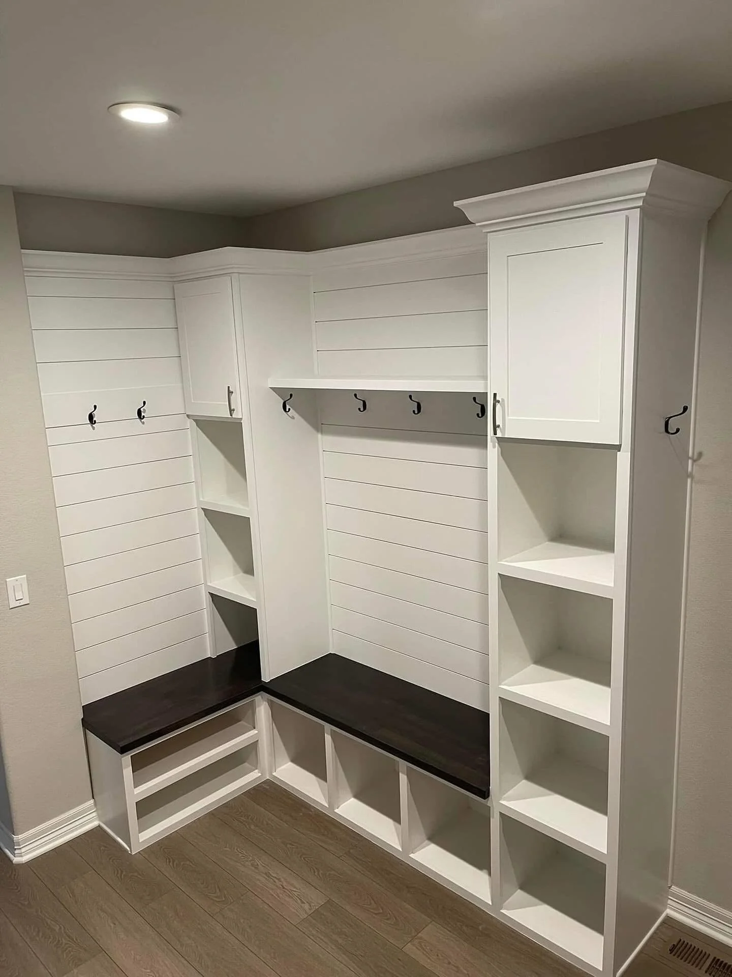 When a mudroom build checks all the boxes!! 
100% custom made, built specific to our clients needs and finished to perfection! Packing the space with tons of organization &amp; storage options!! 
#meridianidaho #cranecustoms #localcarpenter 
#finishc