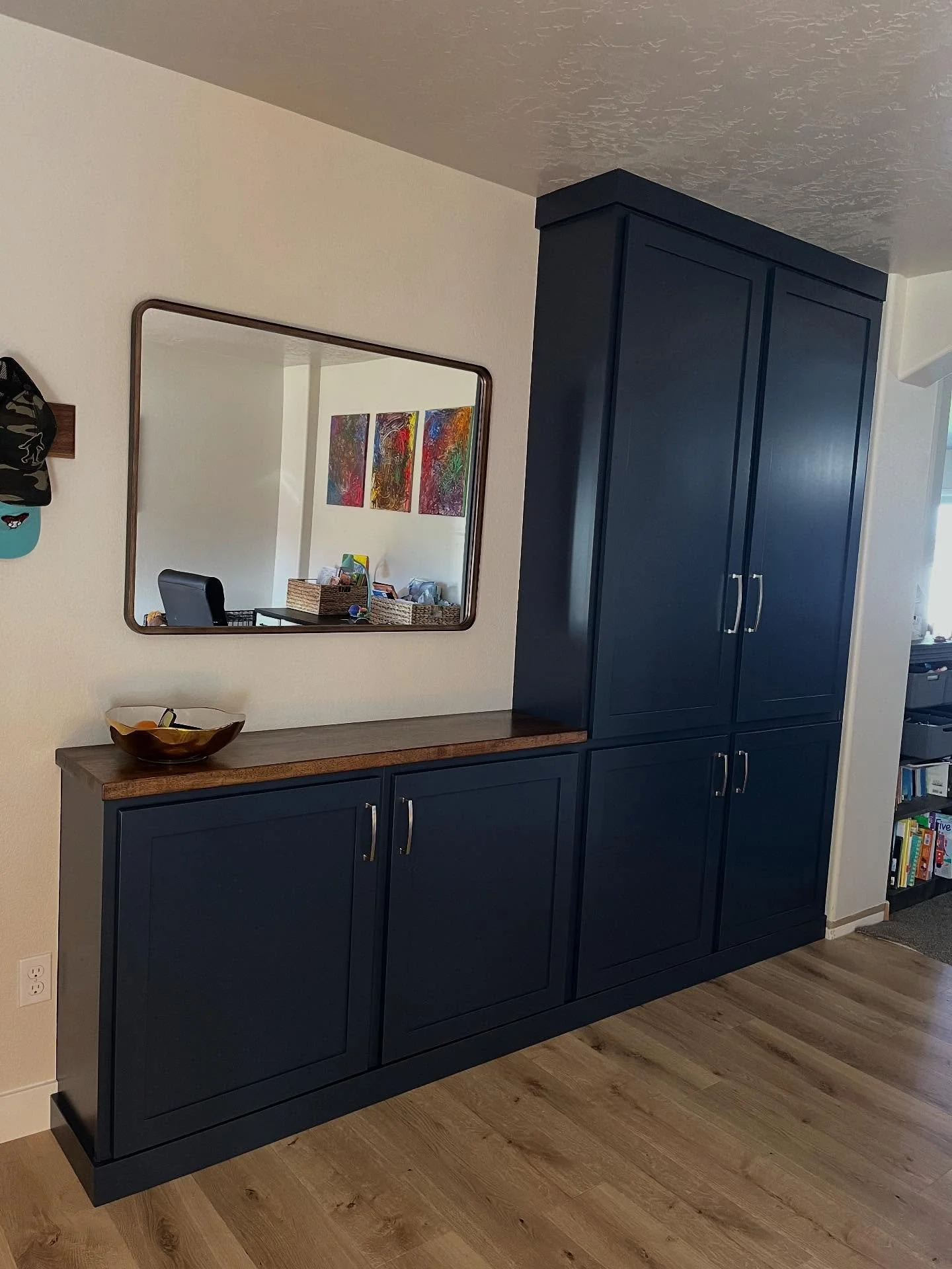 When an entry way drop zone makes you say WOW!!! 
This build is PACKED with so much functional and beautiful storage. From the custom built coat closet, to tons of shoe storage + room for all the kiddos toys and mor ! This space although originally s