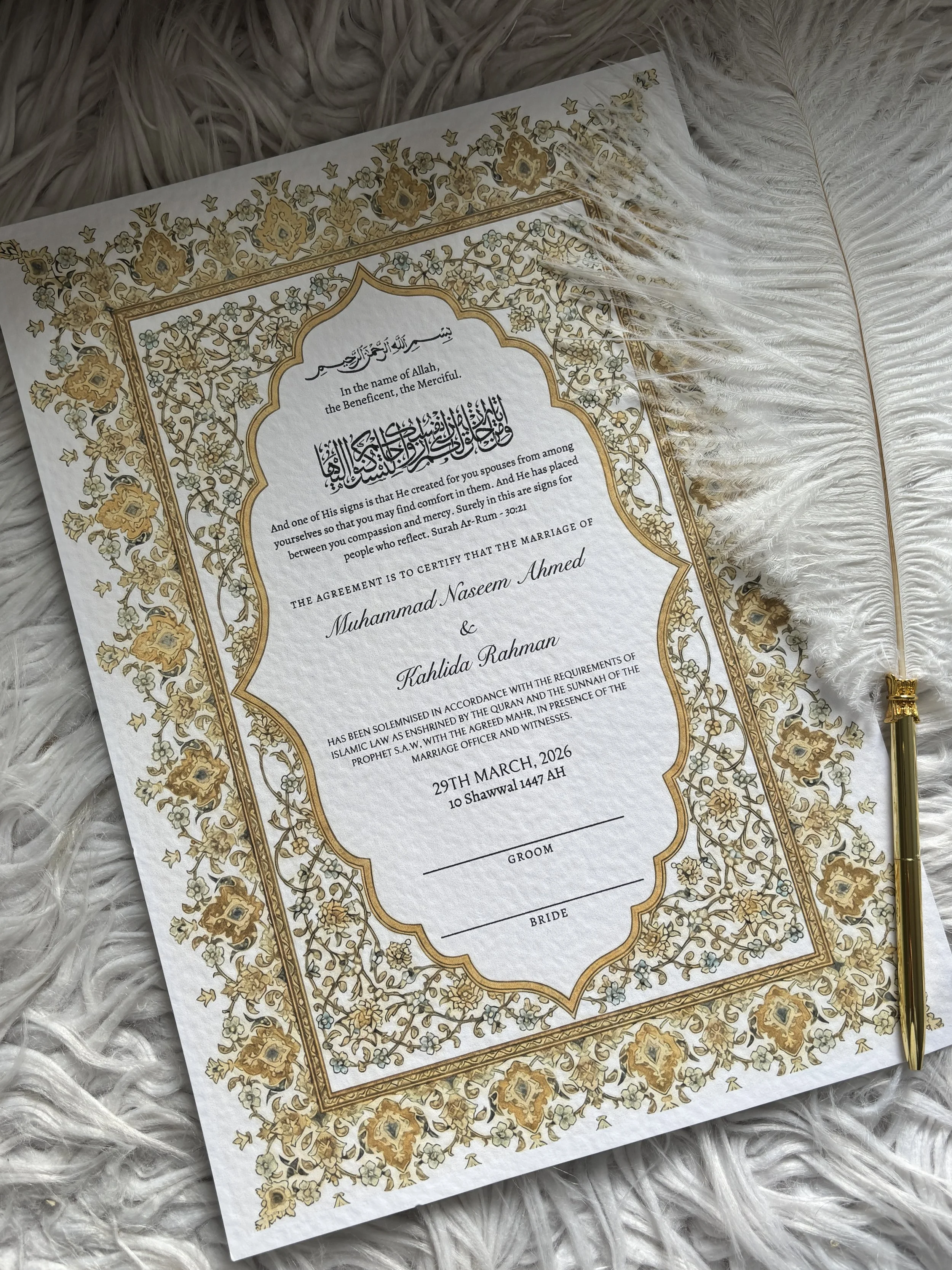 Personalised Luxury Nikkah Certificate - Persian