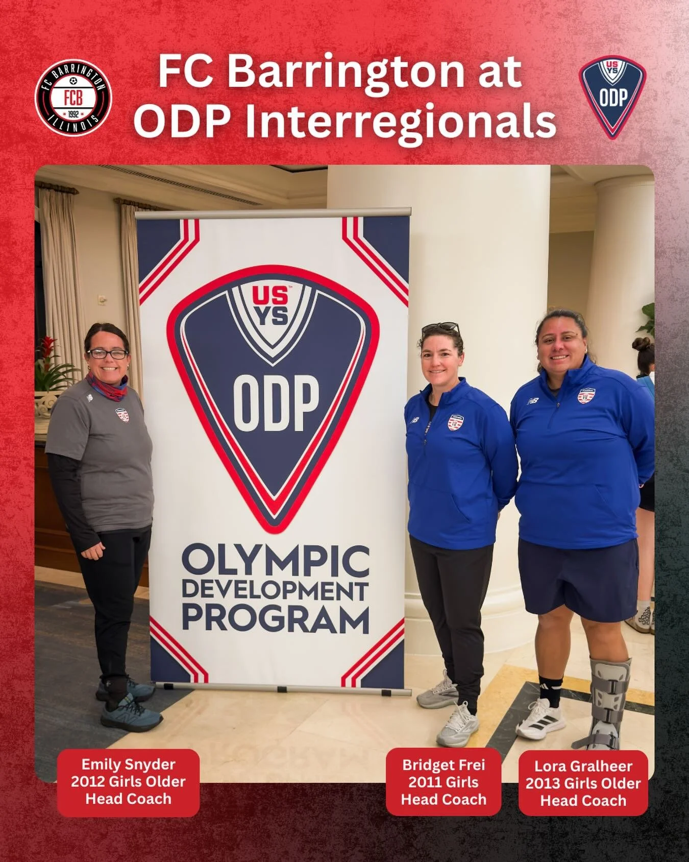 Did you know that FC Barrington coaches oversaw three different Midwest Region ODP teams this year?

Coach Emily, Coach Bridget, &amp; Coach Lora were all in Florida over the weekend leading teams at this year&rsquo;s ODP Interregional event!!
