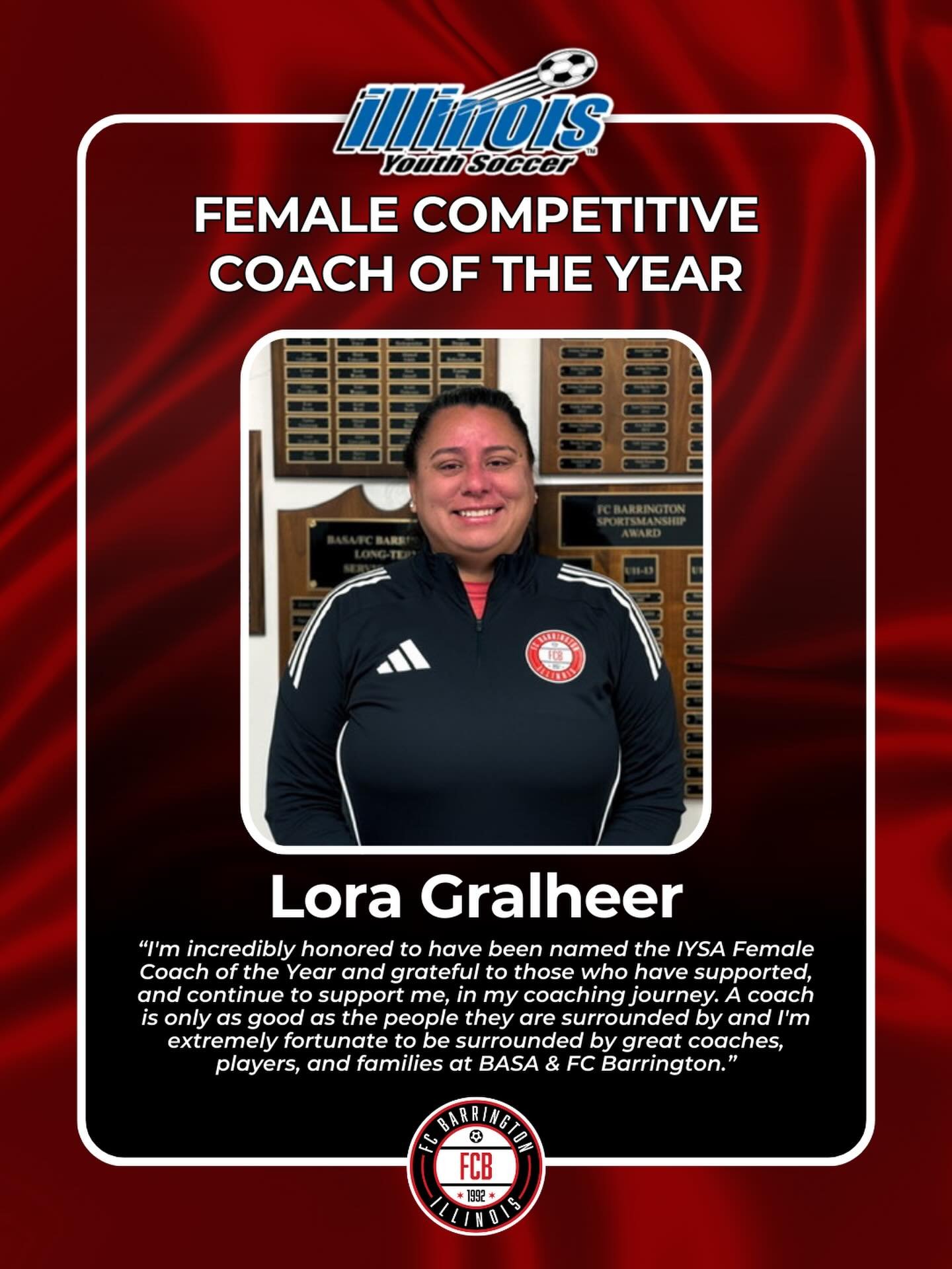 Congratulations to Coach Lora on being named the IYSA Female Competitive Coach of the Year!!