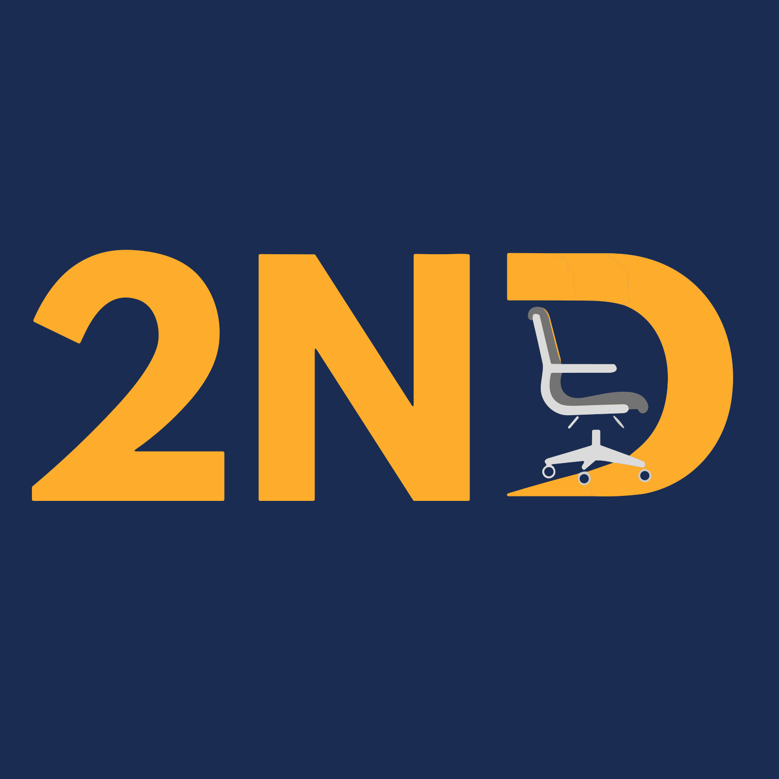 The letters "2ND" in bold yellow on a dark blue background, with a stylized office chair forming part of the "D."