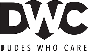 Logo with large letters DWC and the text DUDES WHO CARE underneath