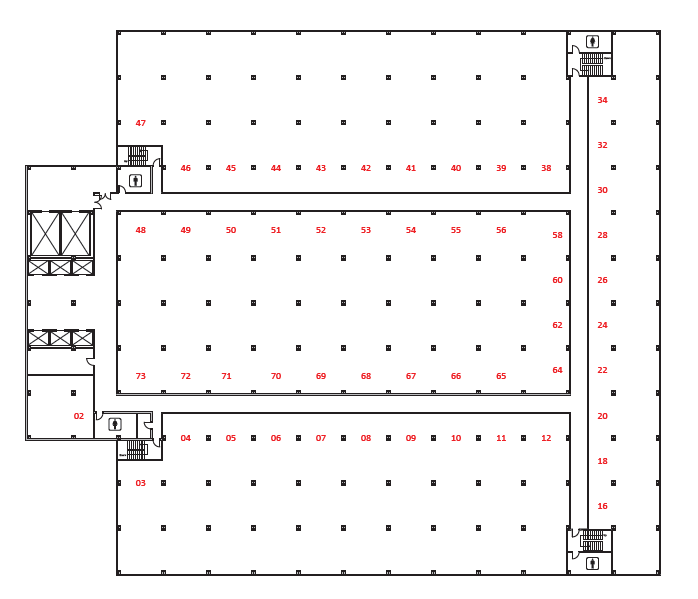 Floor plan layout with numbered sections and stairwells.